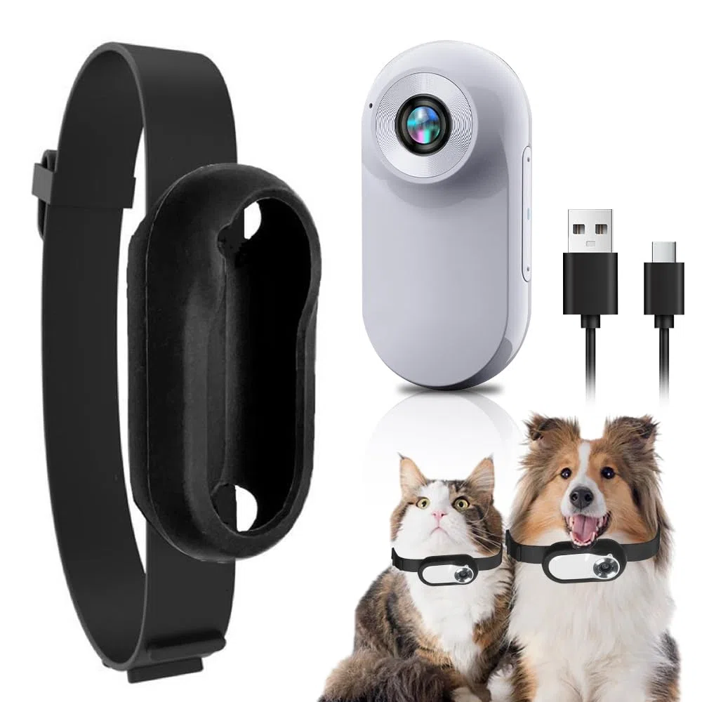 Collar Per Telecamera Per Gatti, Animali Domestici Multifunzionali Hd 1080p Cats Tracker, Fotocamera Sportiva Per Animali Domestici a 170 ° Con Schermo Lcd Da 0,96 Pollici