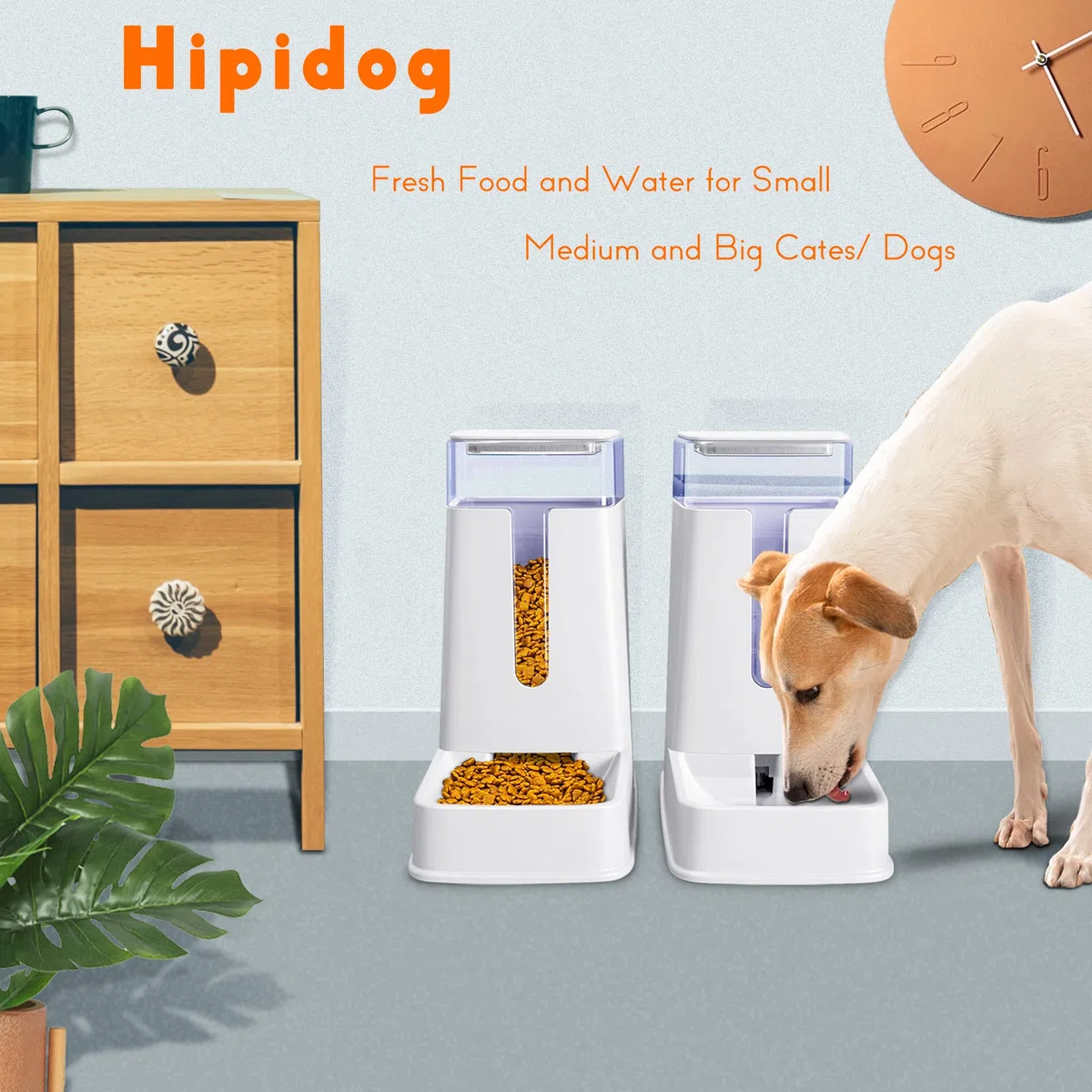 Distributore automatico di cibo e d'acqua per gatti in set da 2 confezioni, da 3,7 L, per animali domestici piccoli e medi, cuccioli e gatti, set di 2 pezzi