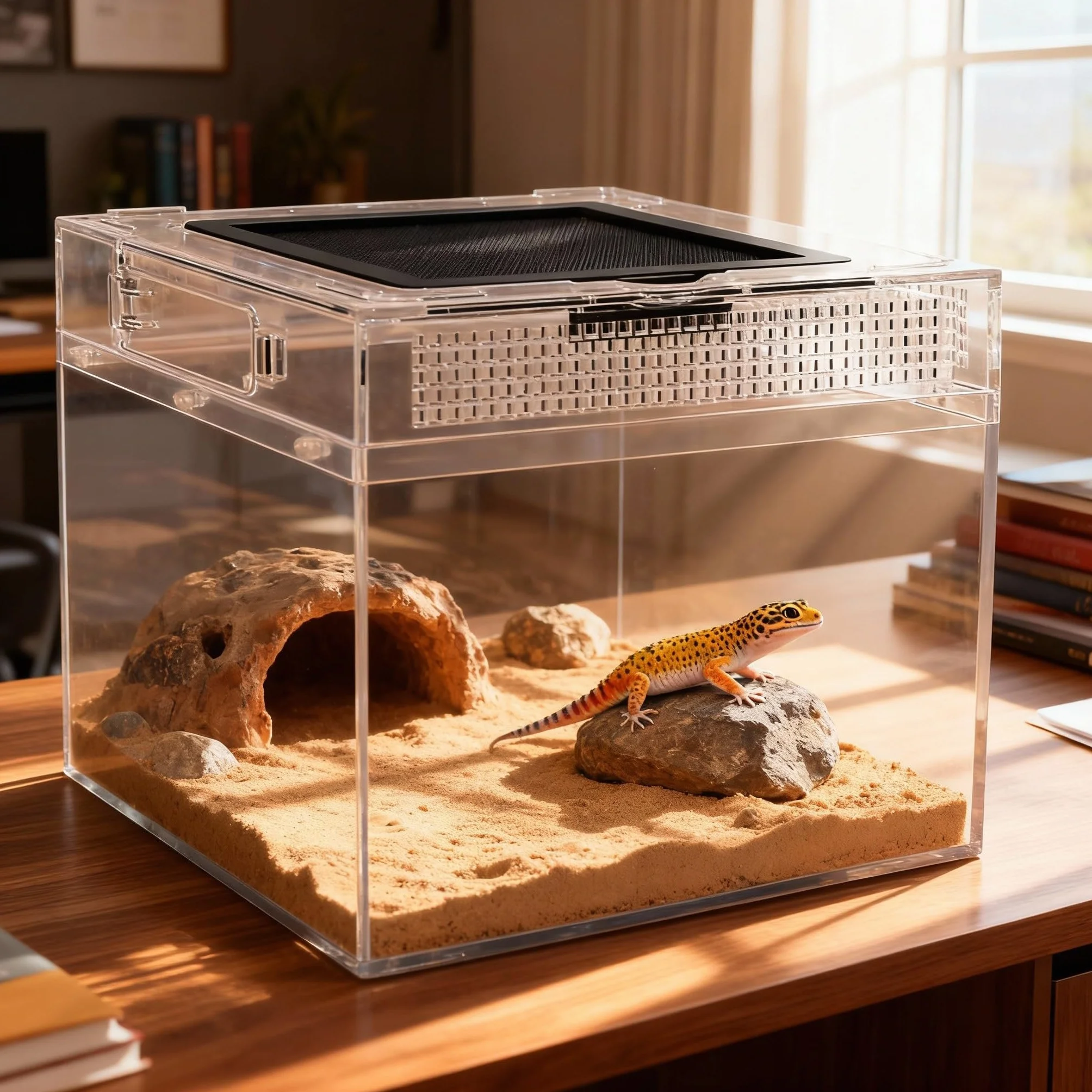 Terrario per Rettili,Carro Armato per Rettili con Schermo per Porte Scorrevoli Superiore Terrari Per Serpente, Rana, Insetto, Tarantola, Paguro, Ragno Saltatore, Iguana (12 * 7 * 9in)
