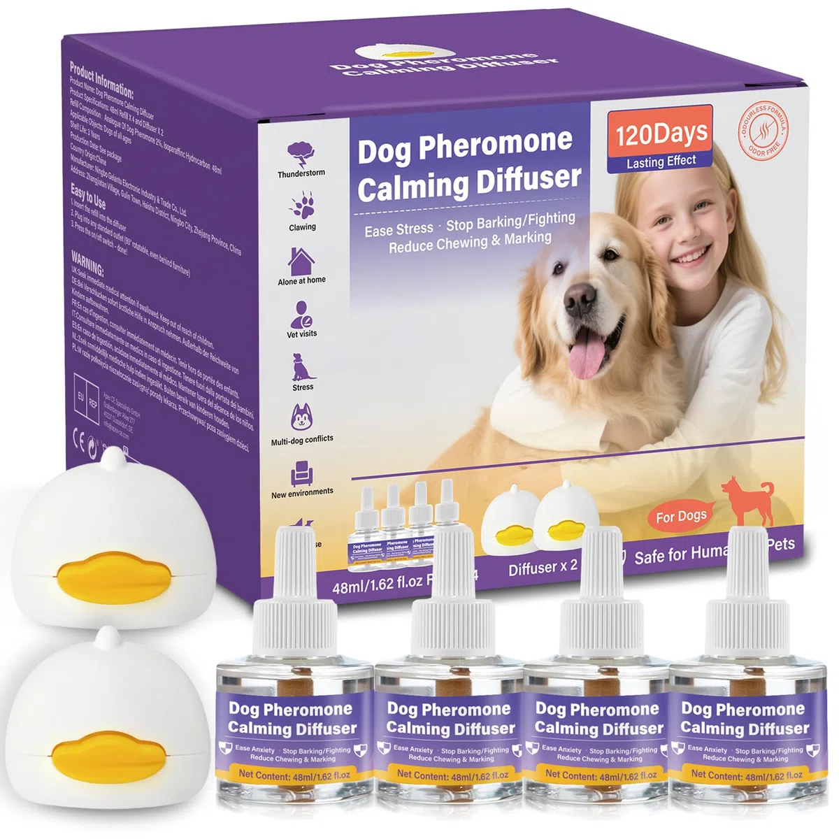 SLE Feromoni per Cani Calmante (2 Diffusore + 4 Ricaricha) Risolve i Problemi di Marcatura con L'urina, Comportamento di Abbaiare, Ricarica del Cani Diffusore del Feromone All'Ansia Rimani più Calmo