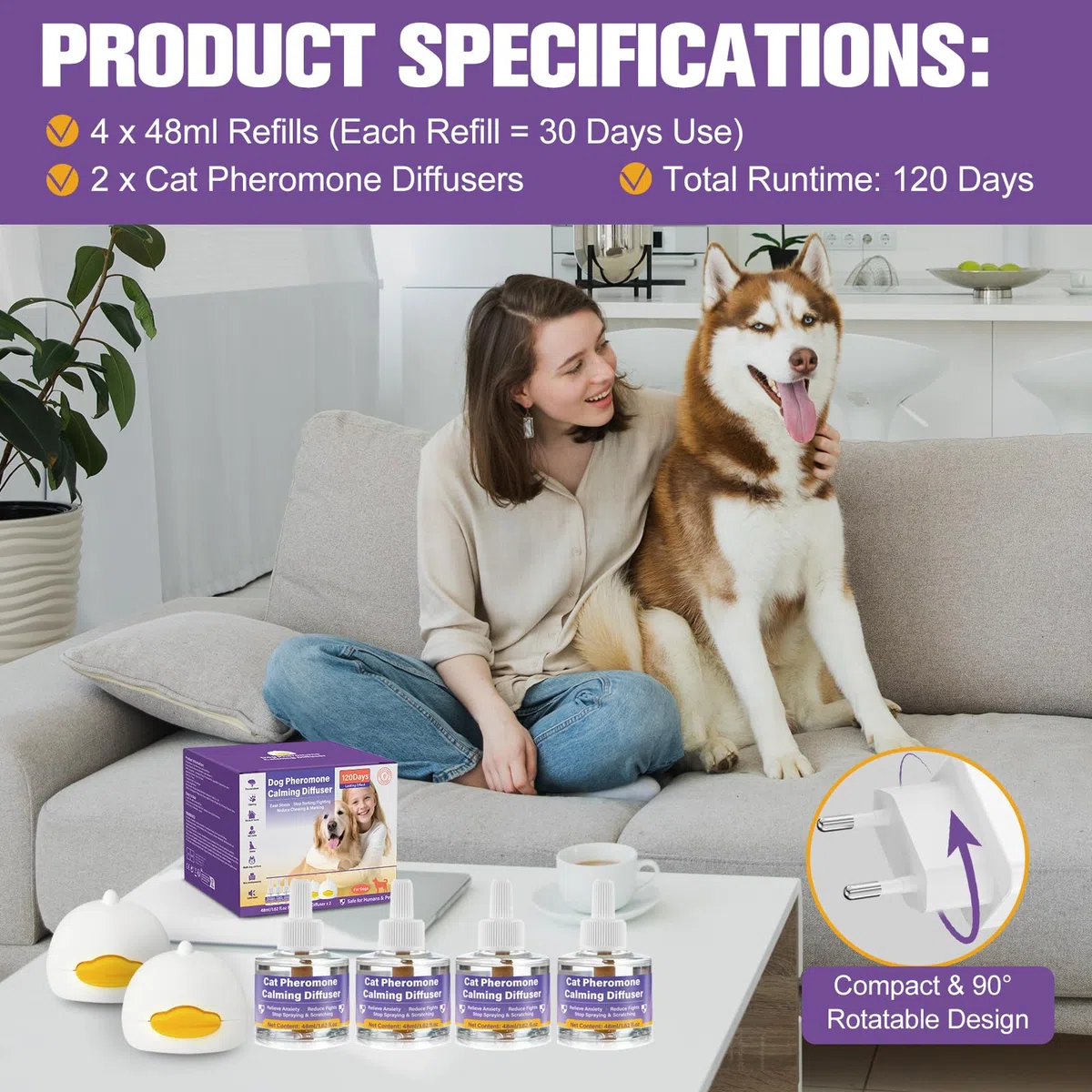SLE Feromoni per Cani Calmante (2 Diffusore + 4 Ricaricha) Risolve i Problemi di Marcatura con L'urina, Comportamento di Abbaiare, Ricarica del Cani Diffusore del Feromone All'Ansia Rimani più Calmo