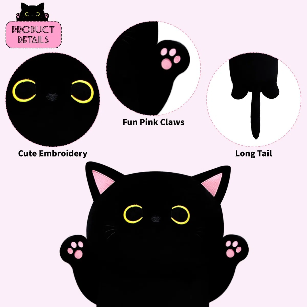 Cuscino lungo per il corpo in peluche, per gatti, 90 cm