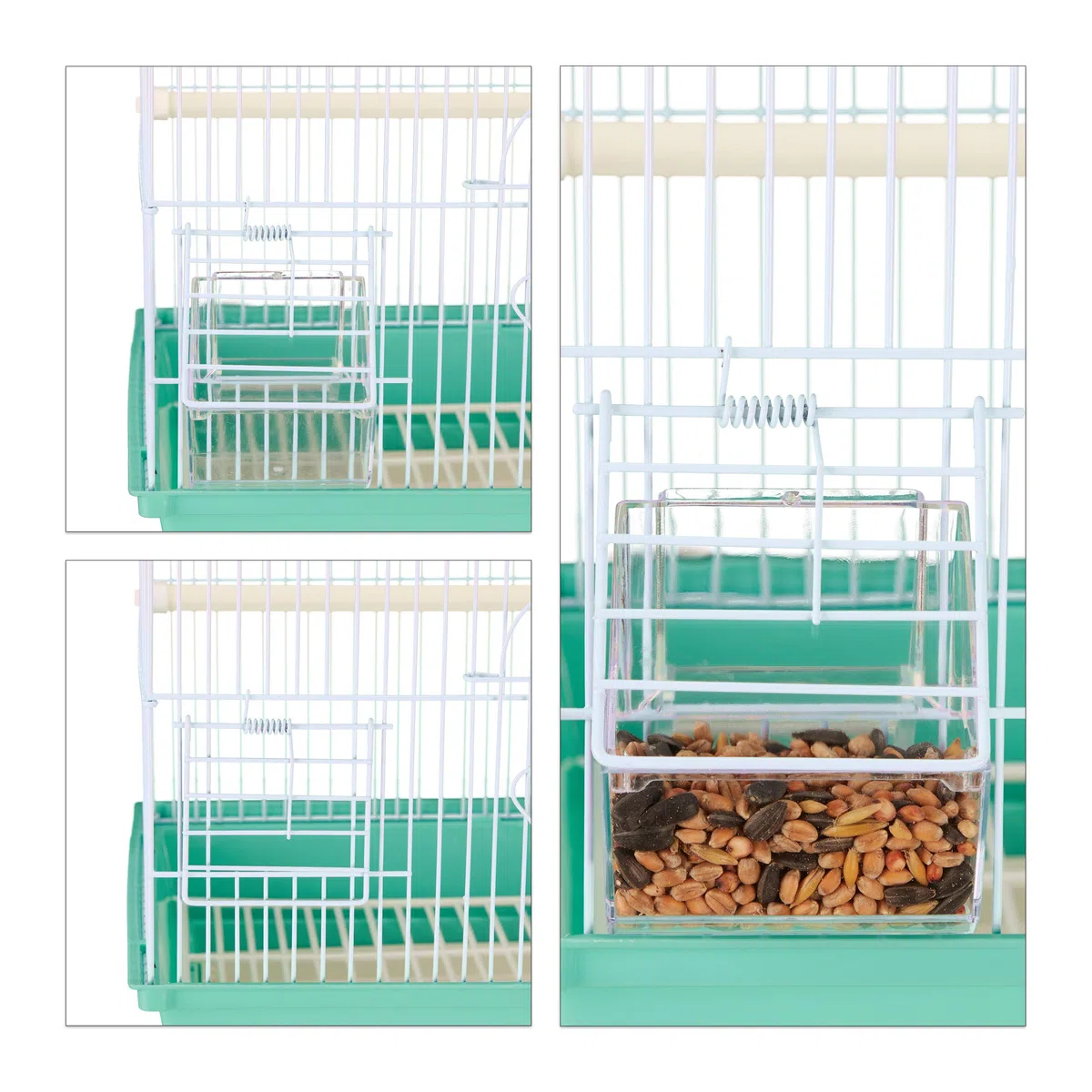 Relaxdays Gabbia per Uccelli, 49,5 x 35 x 32 cm, Gabbietta per Uccellini con Posatoi,Mangiatoie & Altalena,Menta/Celeste