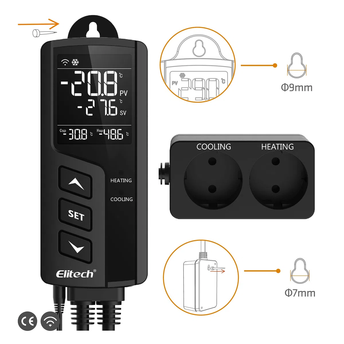 Elitech STC-1000WIFI Termoregolatore Digitale Termostato Temperature Controller, Dual Relay 220v Termostato Digitale con Sonda, Per Acquari, Rettili, Riscaldatori, Incubatori