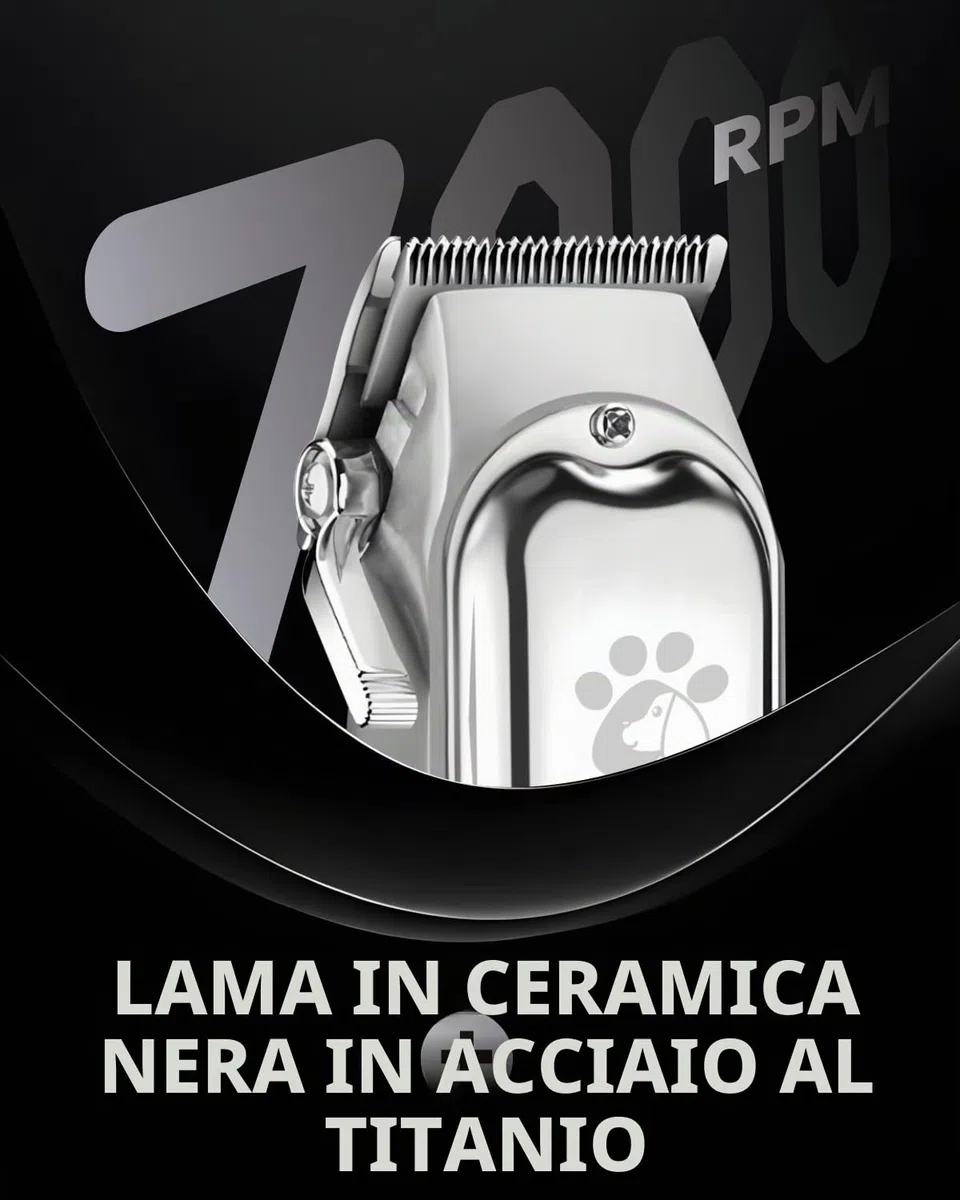 Tosatrice professionale per cani per capelli spessi, corpo interamente in metallo, lama in ceramica nera, display a LED, kit per toelettatura cani senza fili ricaricabile a basso rumore