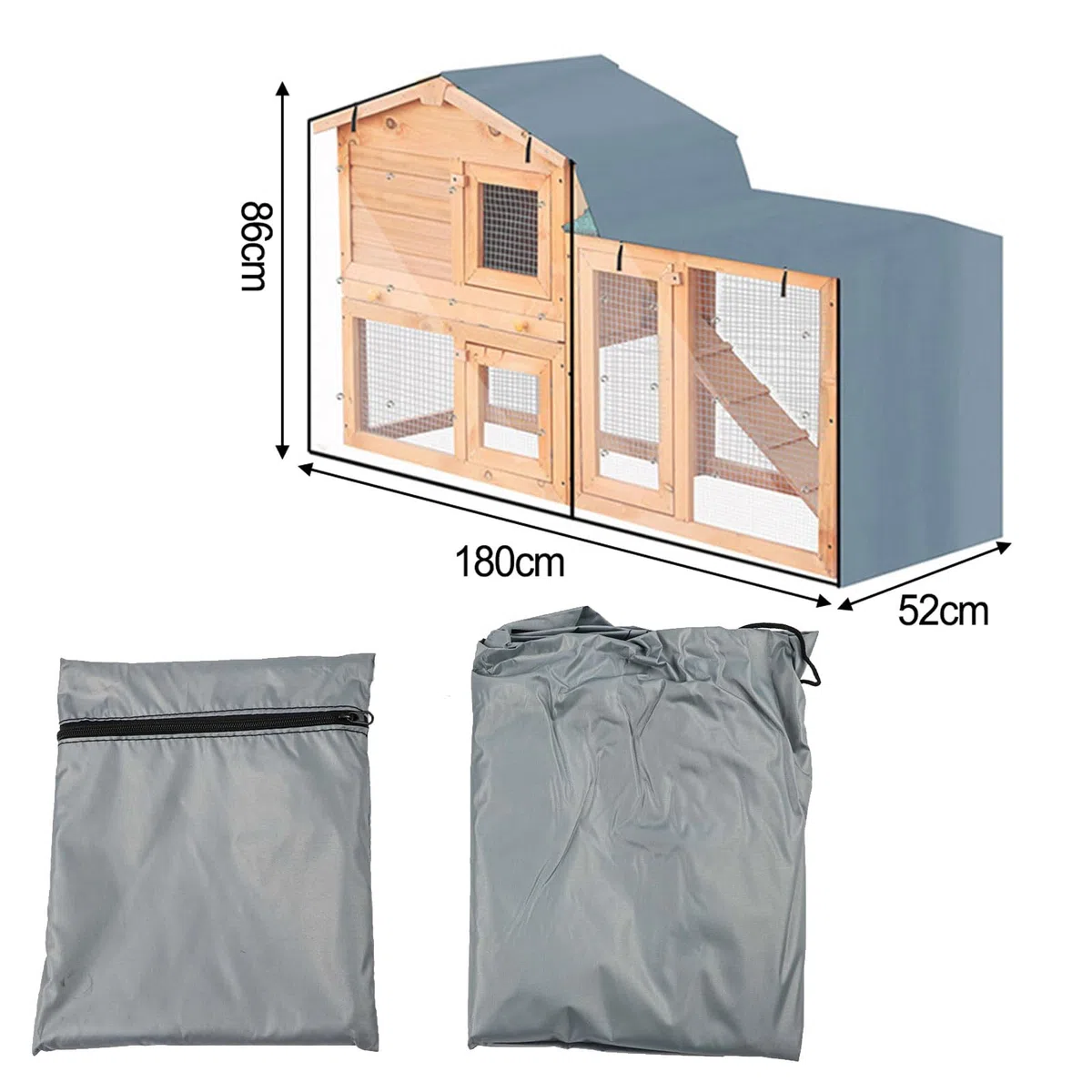 DAZZLEEX Copertura per conigliera triangolare in tessuto Oxford 210D, con cerniere, orlo regolabile con cordoncino, pieghevole, design trasparente (grigio, 147 x 52 x 86 cm)