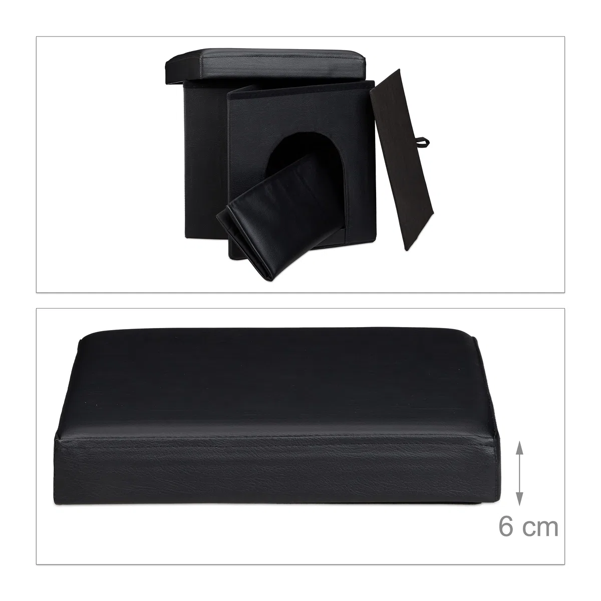 Relaxdays Cuccia Puff Pieghevole per Cane/Gatto, Finta Pelle, 38 X 38 X 38 cm, Nero