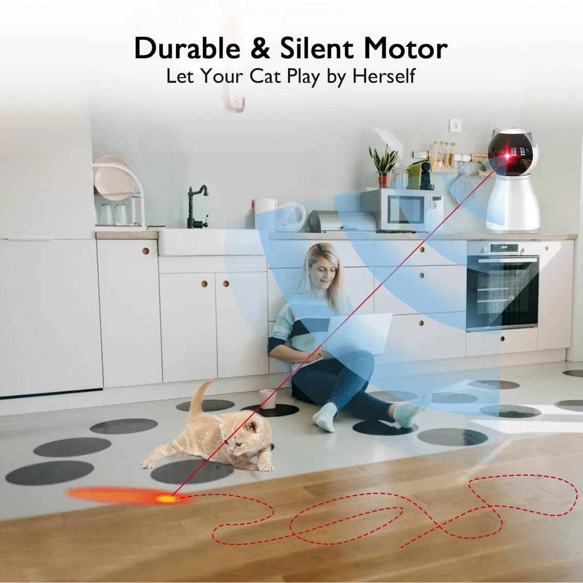 YVE LIFE Giocattolo automatico laser per gatti, interattivo per gattini/cani, ricarica USB, posizionamento alto, 5 modelli casuali, accensione automatica e silenziosa (P01)