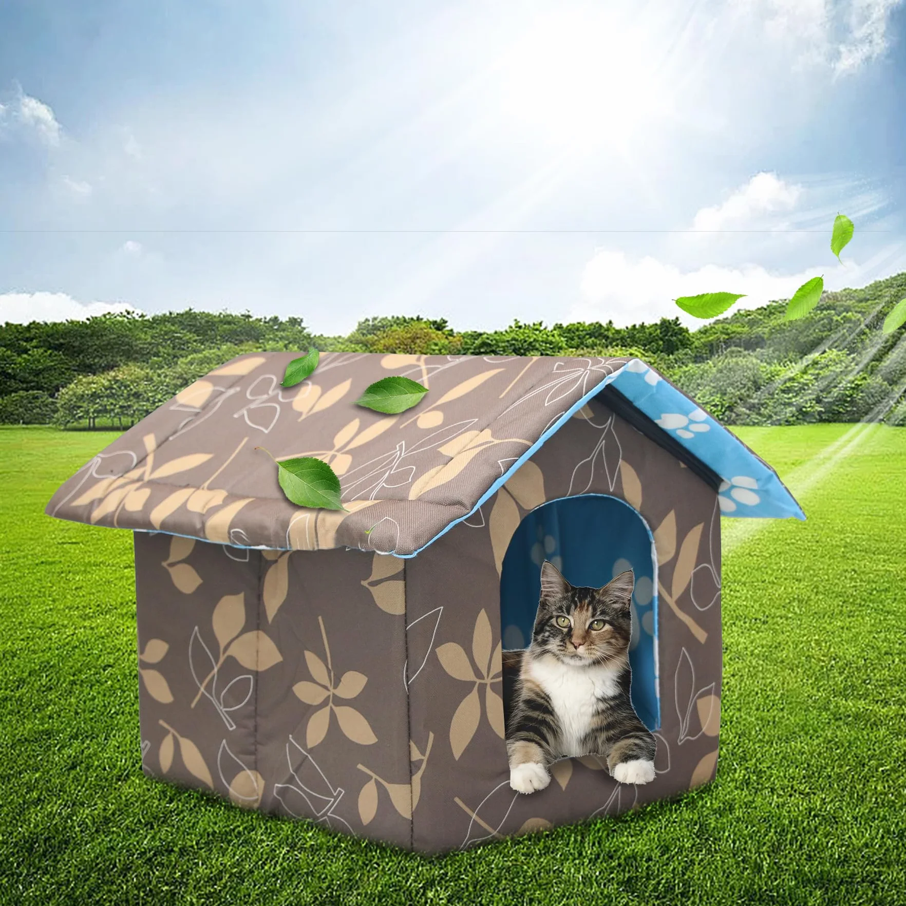 Casetta per Gatti per Esterni Rifugio Cuccia, Tenda Impermeabile Con Cuscino Rimovibile per Animali Domestici e Randagi