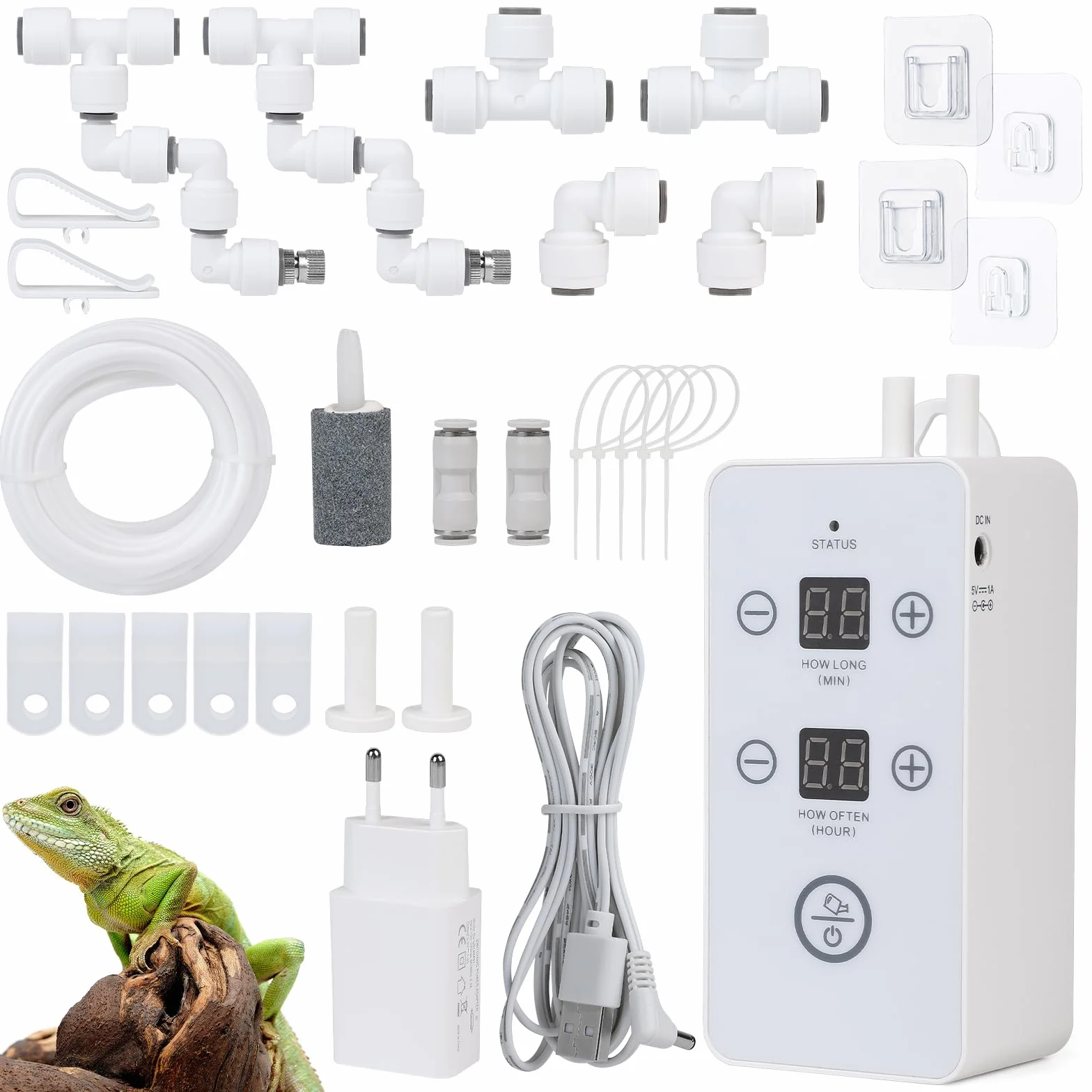 CPROSP Sistema di Nebulizzatore per Terrario Rettili, Umidificatore per Rettili Automatico con Timer e Rotazione Regolabile a 360°, Umidificatore per Terrario o Fiori di Piante