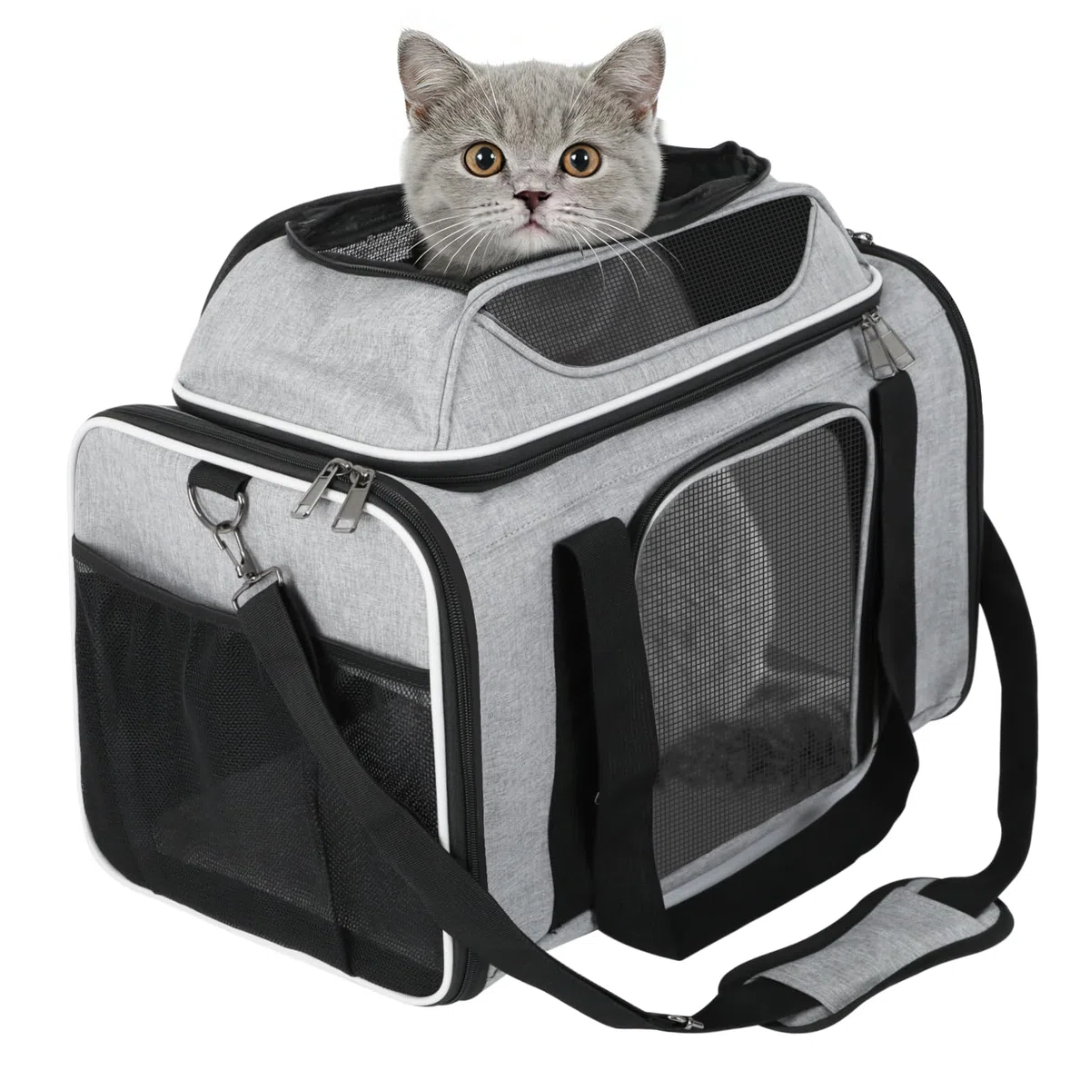 Trasportino per gatti,Trasportino espandibile superiore,Traspirante e pieghevole Borsa per il trasporto per gatti,guinzaglio interno,per Gatto e Cane fino a 6 kg,per Viaggi Lunghi (Grigio)