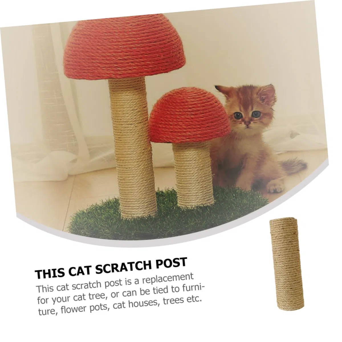Tiragraffi Per Gatti Da Interno in Legno Pieno Corda Resistente ø 7 Cm x 35 Cm, Palo Verticale Sostitutivo Per Giochi e Arrampicata Di Mici Domestici