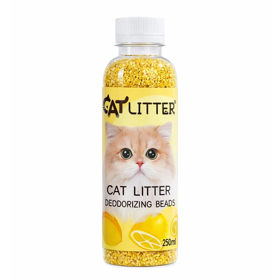 Deodorante per Lettiera per Gatti al Limone, Perle Deodoranti Naturali per Eliminazione Odori, Neutralizzatore di Ammoniaca a Lunga Durata, Additivo per Lettiere Gatti Freschezza 250ml