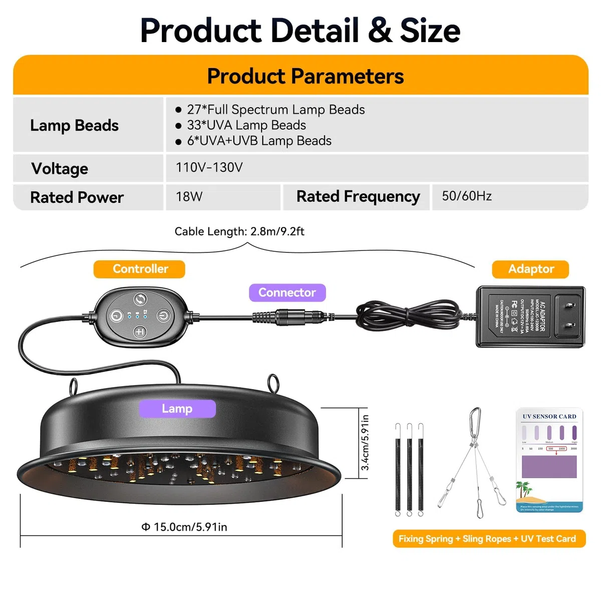 Lampada UVB per Rettili, Luce per Rettili con Timer a 3-6-12 Cicli e 3 Livelli di Luminosità, Lampada UVA/UVB a Spettro Completo per Tartarughe, Draghi Barbuti e Serpenti