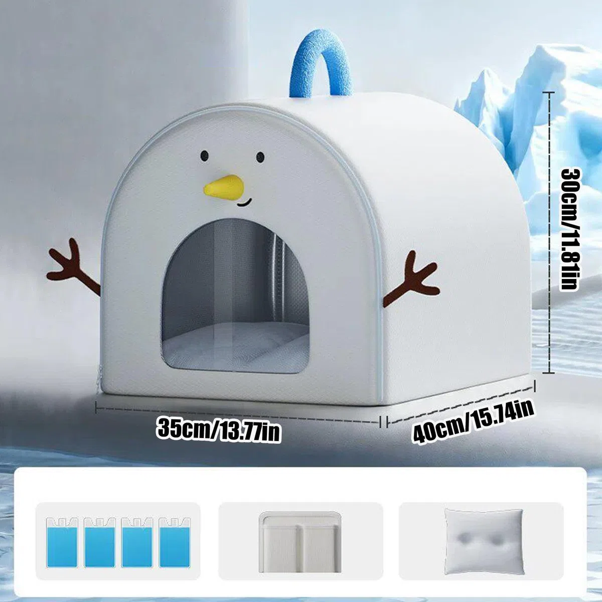 Cuccia Estiva Gatto Refrigerante con 4 Panetti di Ghiaccio, lettos Isolato Impermeabile e Traspirante, Grotta Rifugio per Gatti e Cani Piccoli, Tenda da Interno Casa e Ufficio