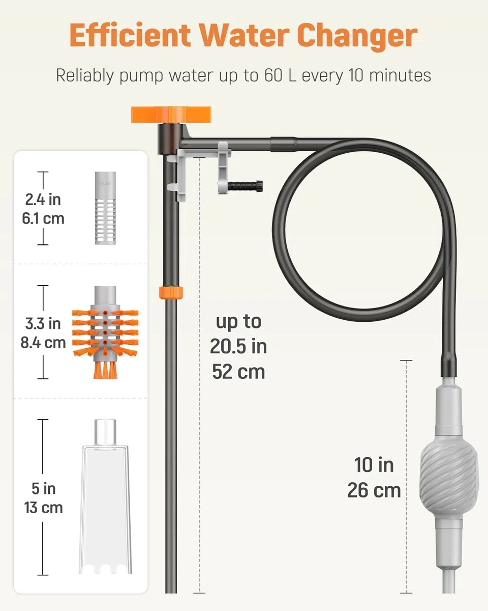 Pawfly Kit Cambio Acqua Acquario Sifone Pulitore Vasca con Tubo 1.4 M ed Estensibile Strumenti Pulizia Ghiaia Manuale per Sostituzione Acqua Lavaggio Sabbia e Manutenzione