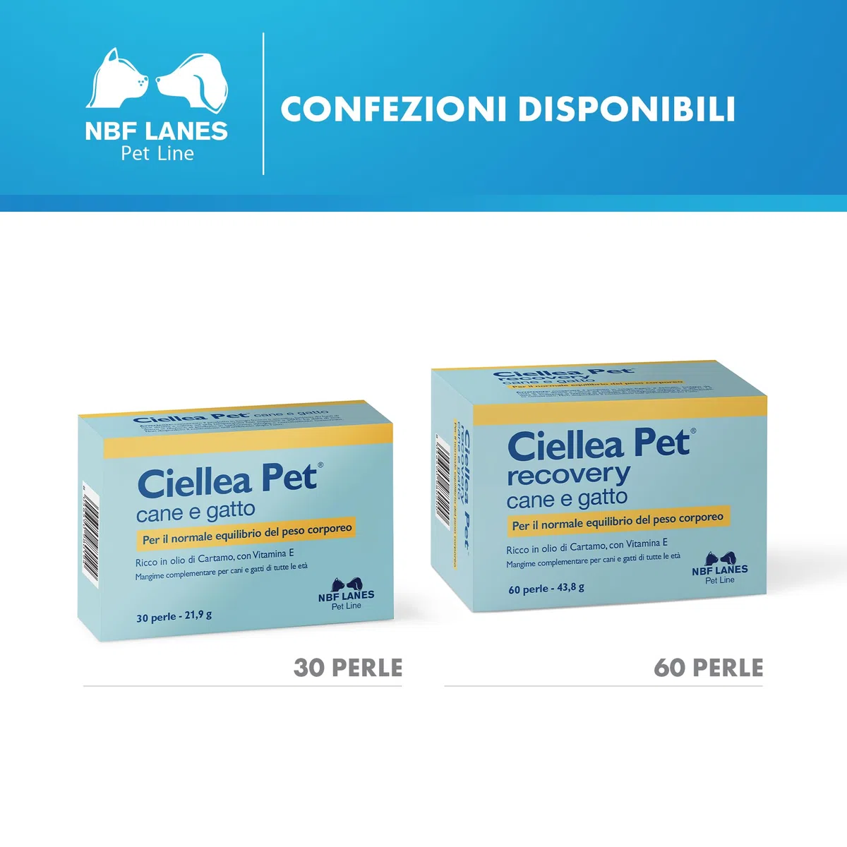 NBF Lanes | Ciellea Pet Recovery Cane e Gatto, 60 Perle Appetibili, per il Normale Equilibrio del Peso Corporeo