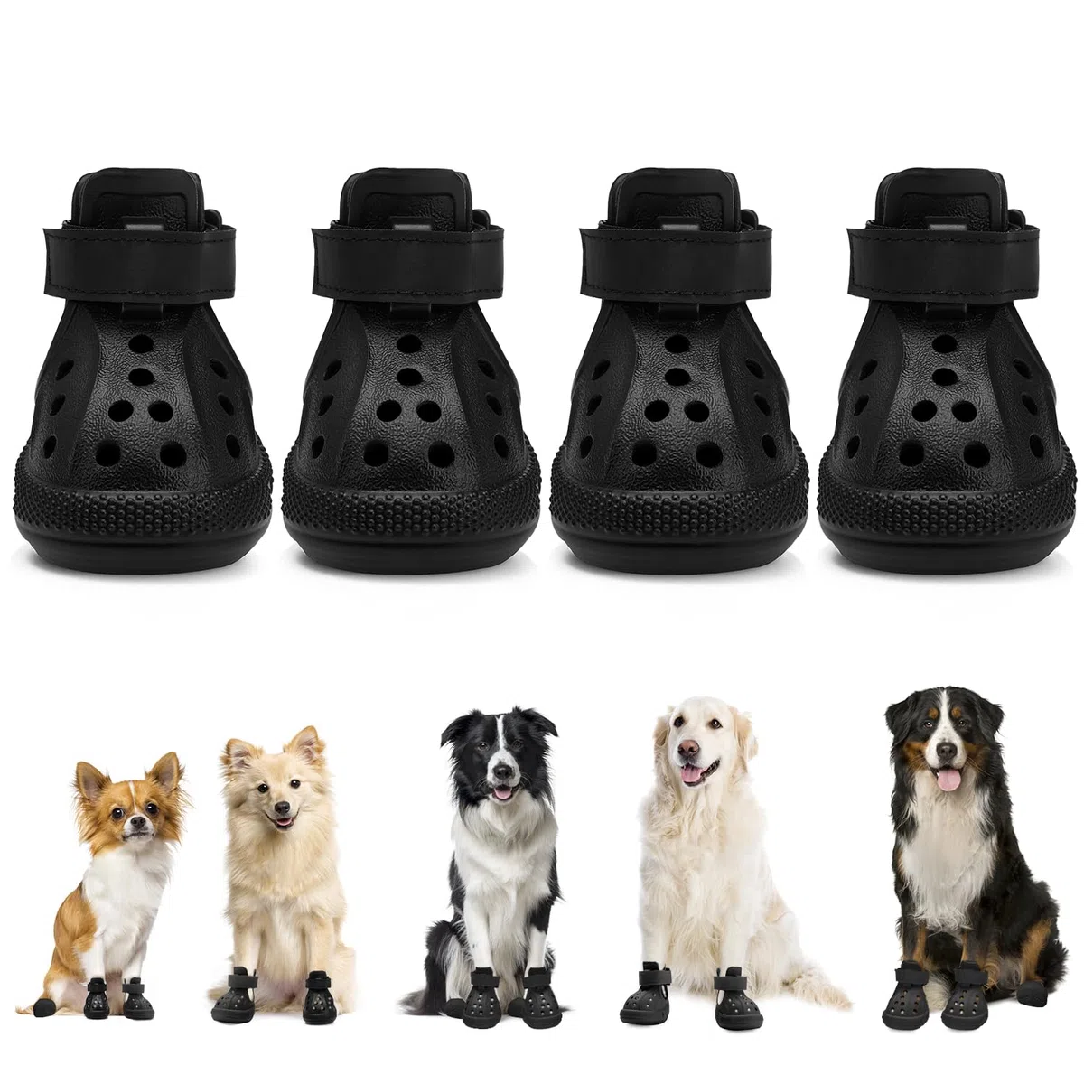 SlowTon Scarpe per cani per pavimenti caldi, sandali traspiranti antiscivolo per cani con strisce riflettenti, facili da indossare e togliere, facili da pulire
