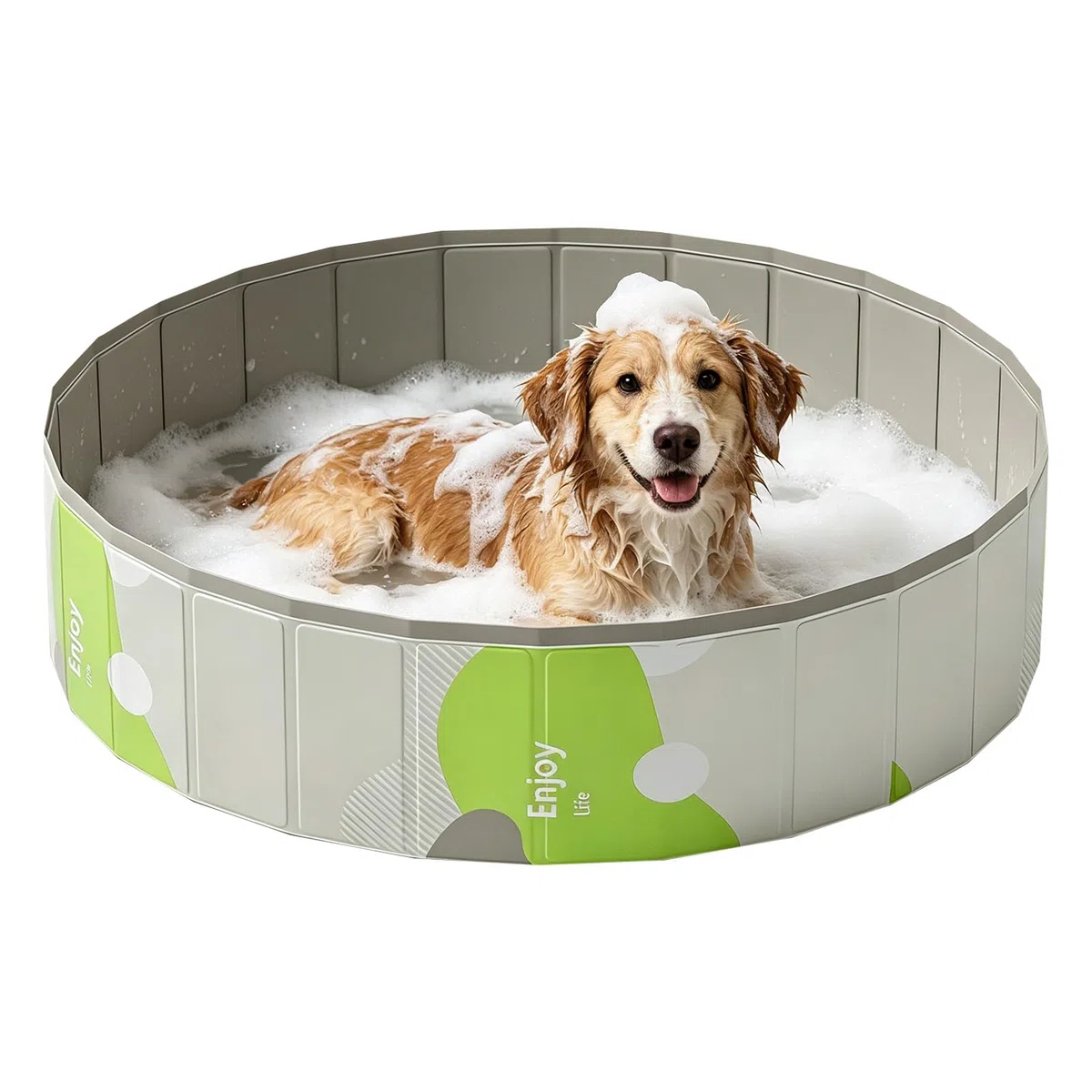 Piscina Pieghevole In PVC per Animali Domestici, Piscina per Cani Portatile (120 x 30 Cm), per Cani, Cuccioli, Gatti, Bianco-Verde
