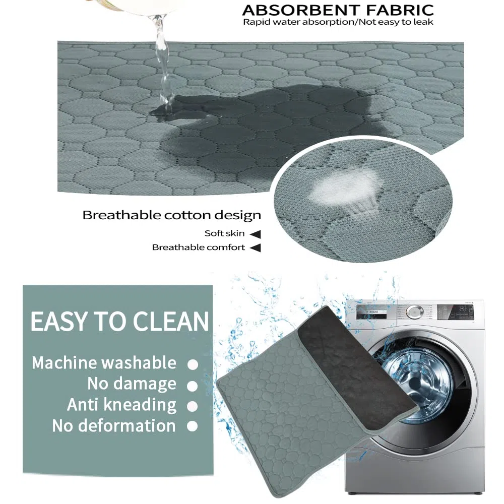 Tappetini Igienici per Cani,Super Tappetini Lavabile Assorbenti Cane,Traversina Lavabile per Cani,Riutilizzabile Tappetini Cane Adatto a Cani e Gatti(1 PZ 150x90 cm) XL-Grigio