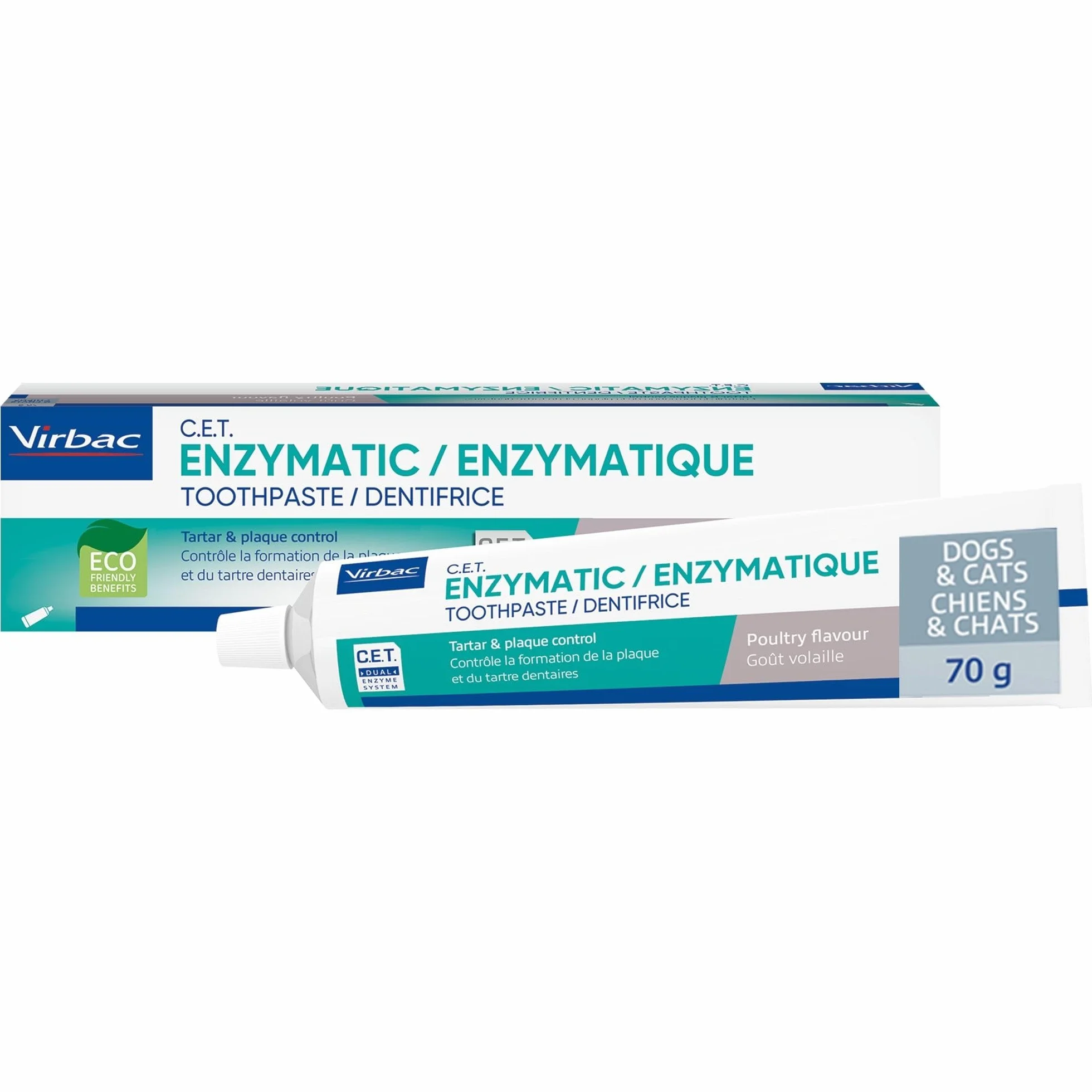 Virbac C.E.T. Dentifricio enzimatico per animali | Confezione Doppia | 2 x 70 g | Dentifricio aromatizzato al pollame per cani e gatti | Da utilizzare con uno spazzolino adatto agli animali