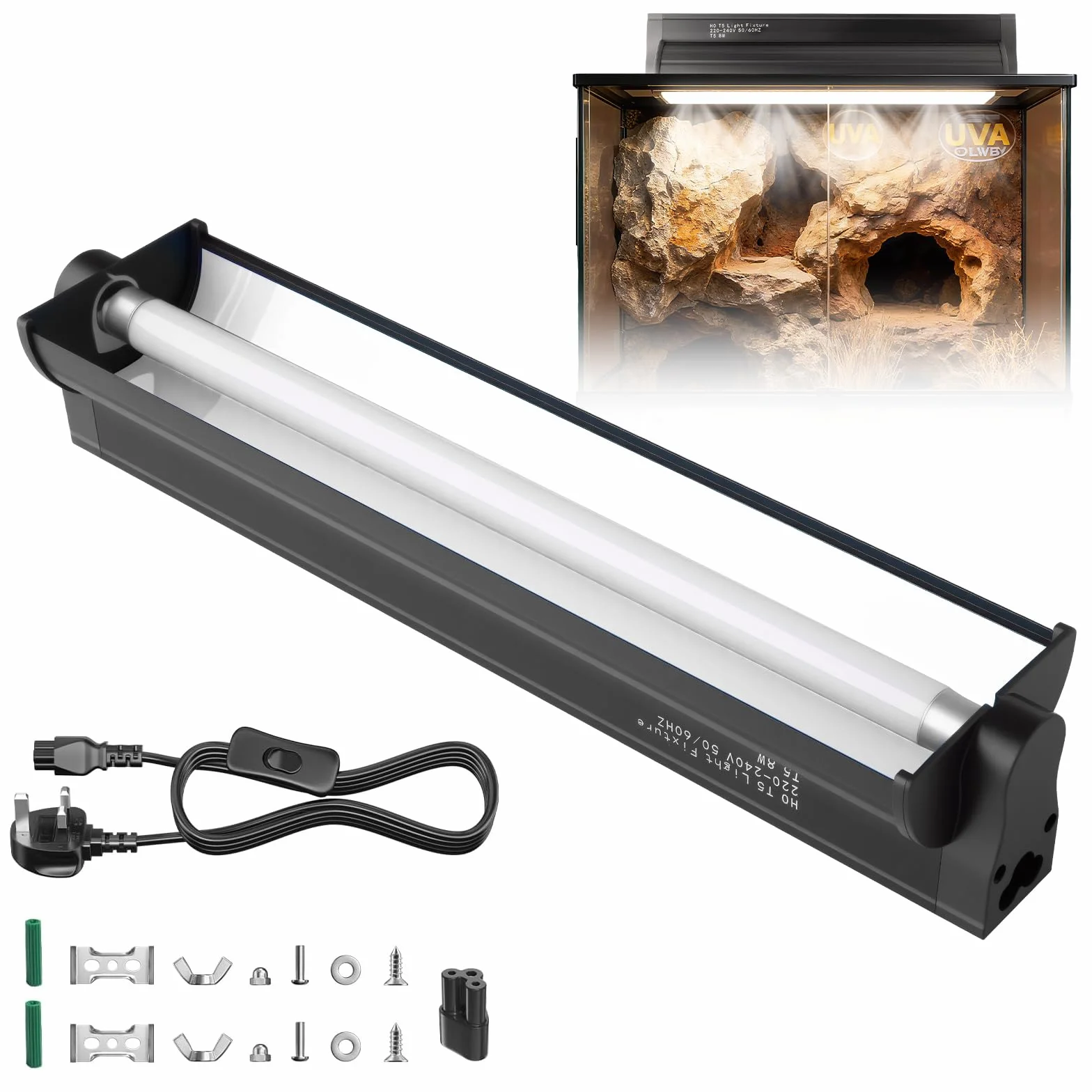 Kit di luci per rettili UVB T5 da 8 W, 10% UVB per rettili tropicali e desertici, 31,5 cm, lampada UVB ad alta potenza T5 10.0 tubo UVB per draghi barbuti, lucertole, tartarughe, gechi