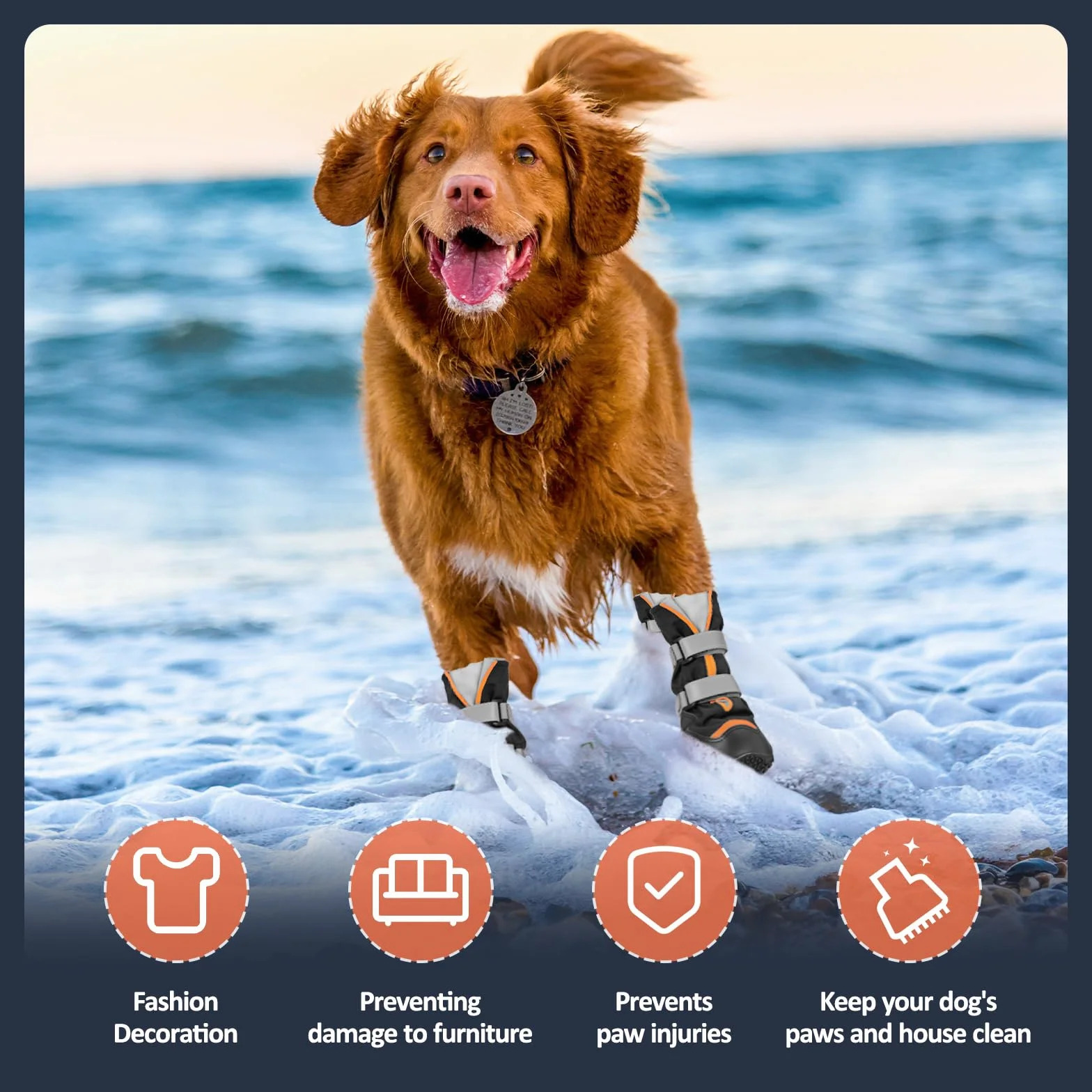 Ohcozzy Scarpe per Cani Profondamente Impermeabili, Stivali Alti per Cani con Linguetta a V, Suola in Gomma Resistente all'usura, Protezione Zampe Cane Piccoli Medi Grandi 4 Pezzi,XL