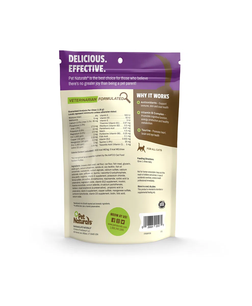 Pet Naturals Multivitaminico Giornaliero per Gatti con Biotina, Taurina e Arginina, 30 Masticabili Aromatizzati al Pesce