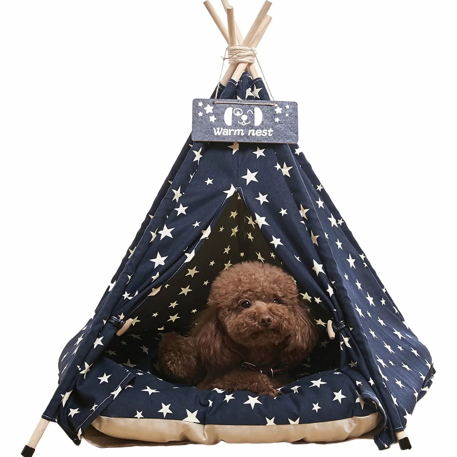 Tipi Tenda per Animali con Cuscino- Domestici Cuccia in Tela Portatile per Cani e Gatti -51x51x61cm Rimovibile e Lavabile Gatti Casetta da Gioco (Blu navy)