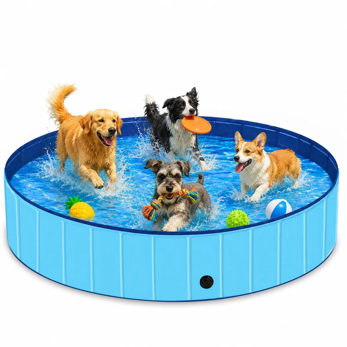 Piscina per cani di taglia media e grande, 160 x 30 cm, vasca da bagno portatile per cani con valvola di scarico rapido, piscina gonfiabile a prova di perdite, per giardino e terrazza (L - Ø 160 cm)