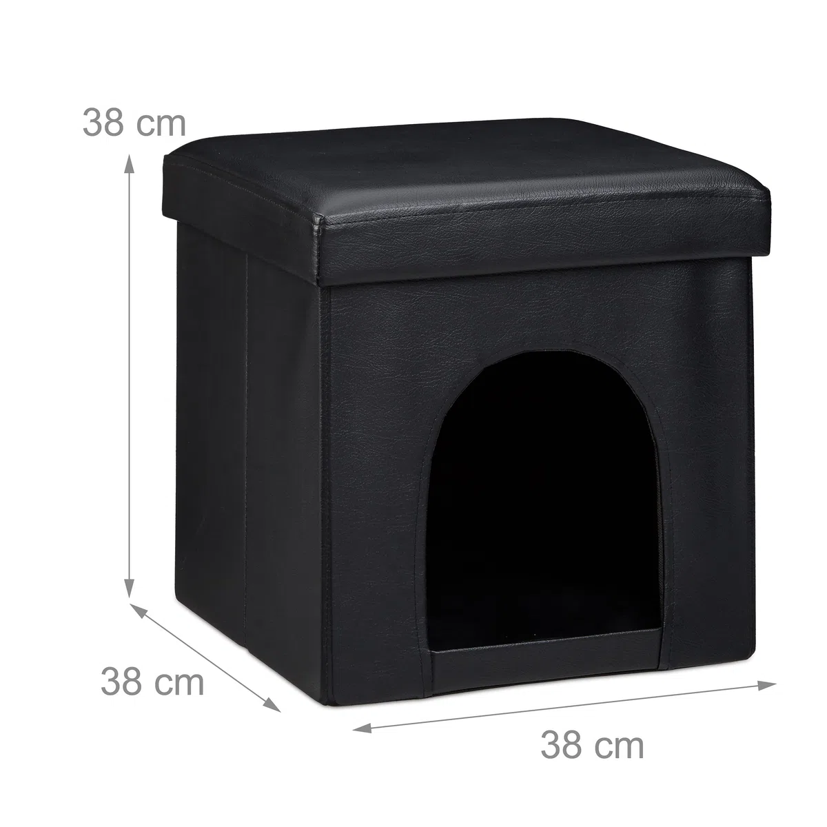Relaxdays Cuccia Puff Pieghevole per Cane/Gatto, Finta Pelle, 38 X 38 X 38 cm, Nero