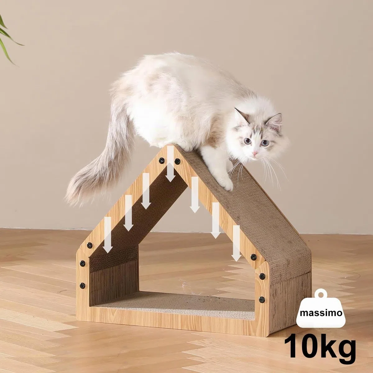 FUKUMARU Tiragraffi Per Gatti, Tiragraffi A Forma Di Casa Extra Lungo 42 cm Per Gatti, Tiragraffi In Cartone,Lettino Giardino,Carico Massima di 10 KG, Grande,Divertente.