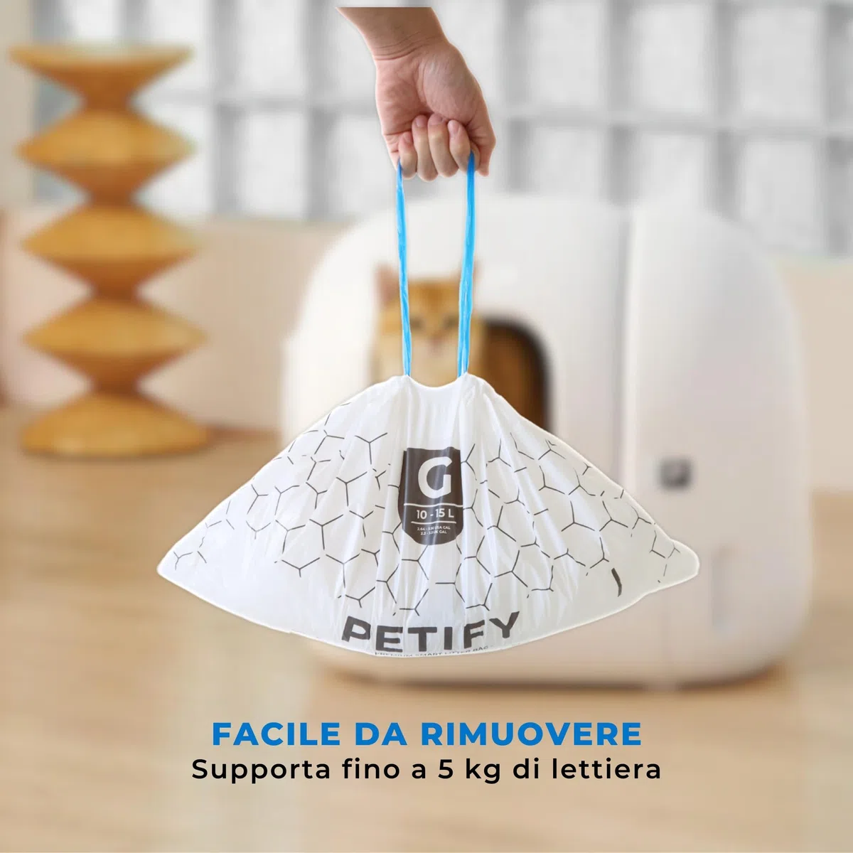Sacchetti per lettiera autopulente per gatti compatibili con Petkit Pura Max 2 e Pura X – 5 rotoli (100 sacchetti resistenti con laccetto) | Codice G | Eco Pack con dispenser integrato