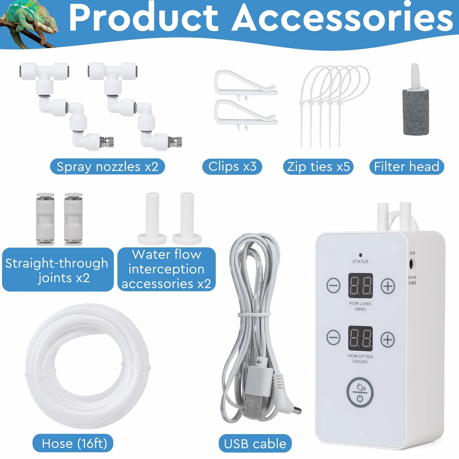 CPROSP Sistema di Nebulizzatore per Terrario Rettili, Umidificatore per Rettili Automatico con Timer e Rotazione Regolabile a 360°, Umidificatore per Terrario o Fiori di Piante