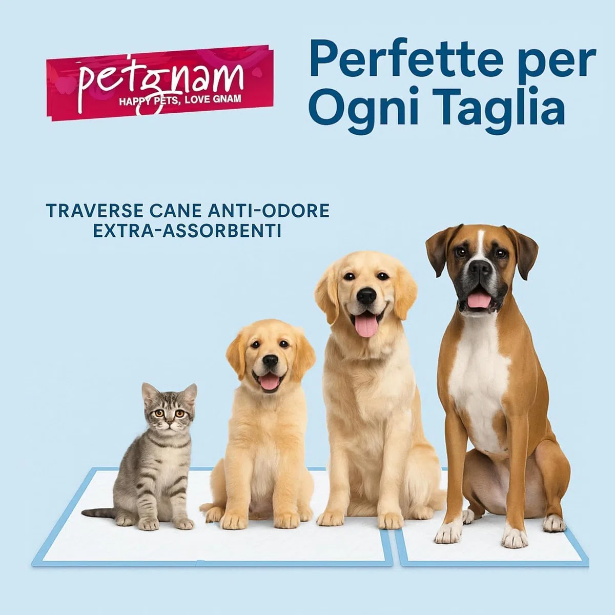 100 Traversine Cani 60x90 Super Assorbenti, 5 Strati Antiodore e Antistrappo, Made in Italy - Tappetini Igienici con Tecnologia Gel e Polimeri Odor Control - Traverse Antiscivolo Gatti (100, 60x90)