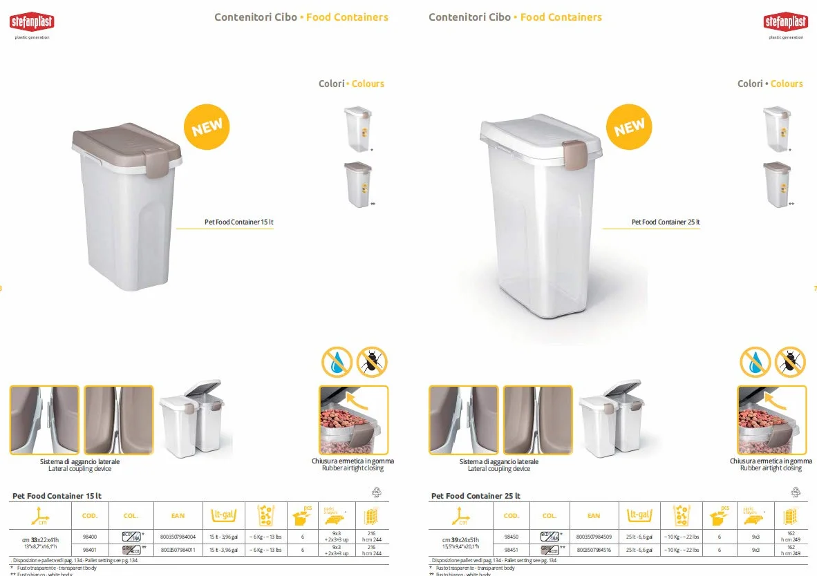 Stefanplast 3812101 Contenitore Pet Food in Polipropilene Bianco con Coperchio A Chiusura Ermetica Tortora Lt 25