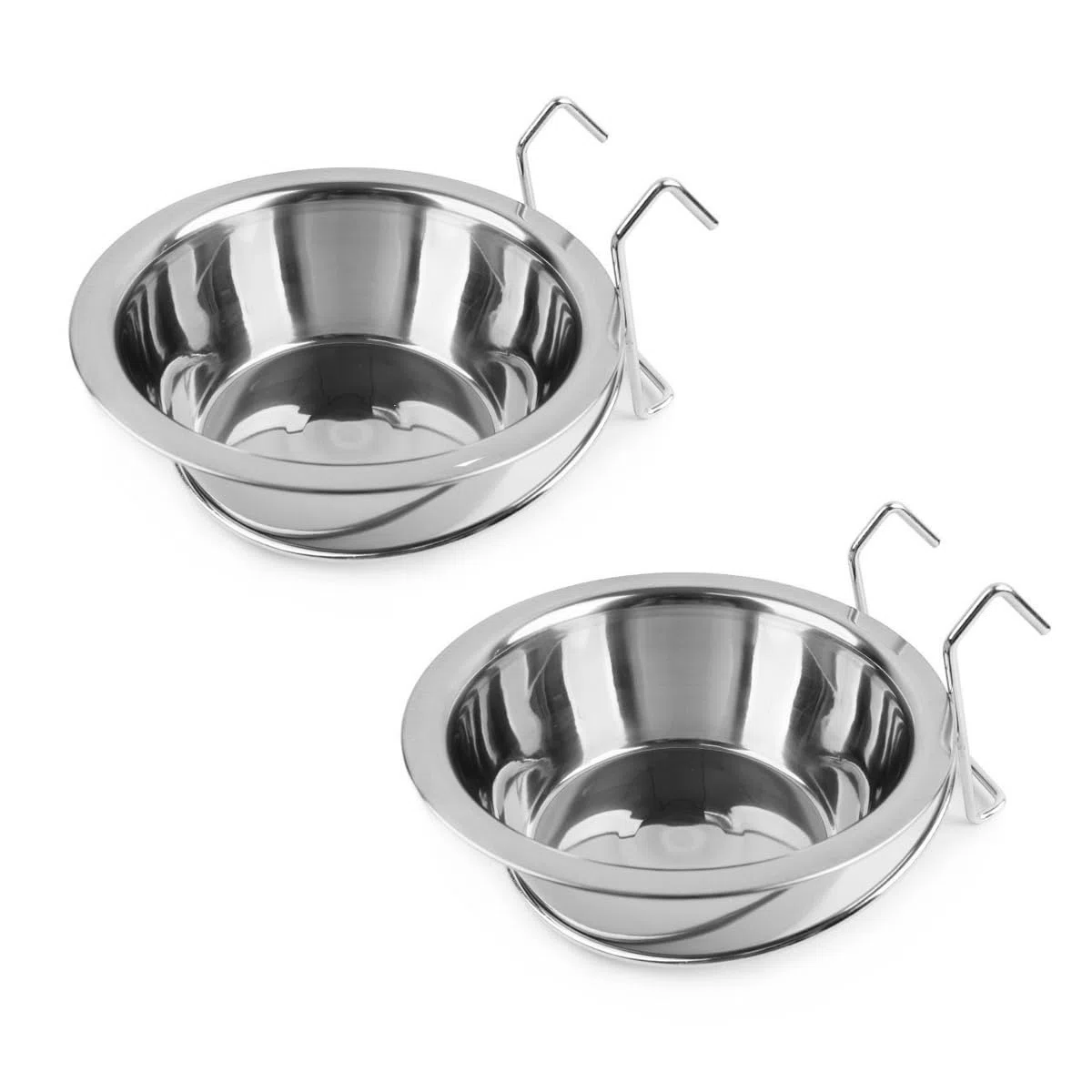 2 ciotole per animali domestici da appendere, in acciaio inox, con ganci per gabbie per uccelli, gabbia per cani, gatti, pappagalli, uccelli, conigli (16,5 cm)