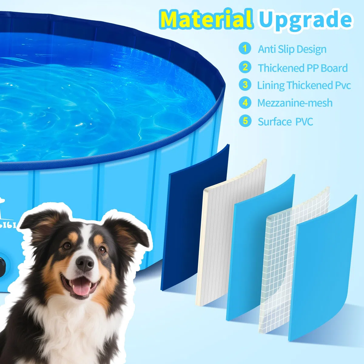 Pourbibi Piscina Per Cani Grandi, Vasca Da Bagno Pieghevole Per Cani, Antiscivolo, Piscina Per Bambini E Cani, 120 X 30 Cm