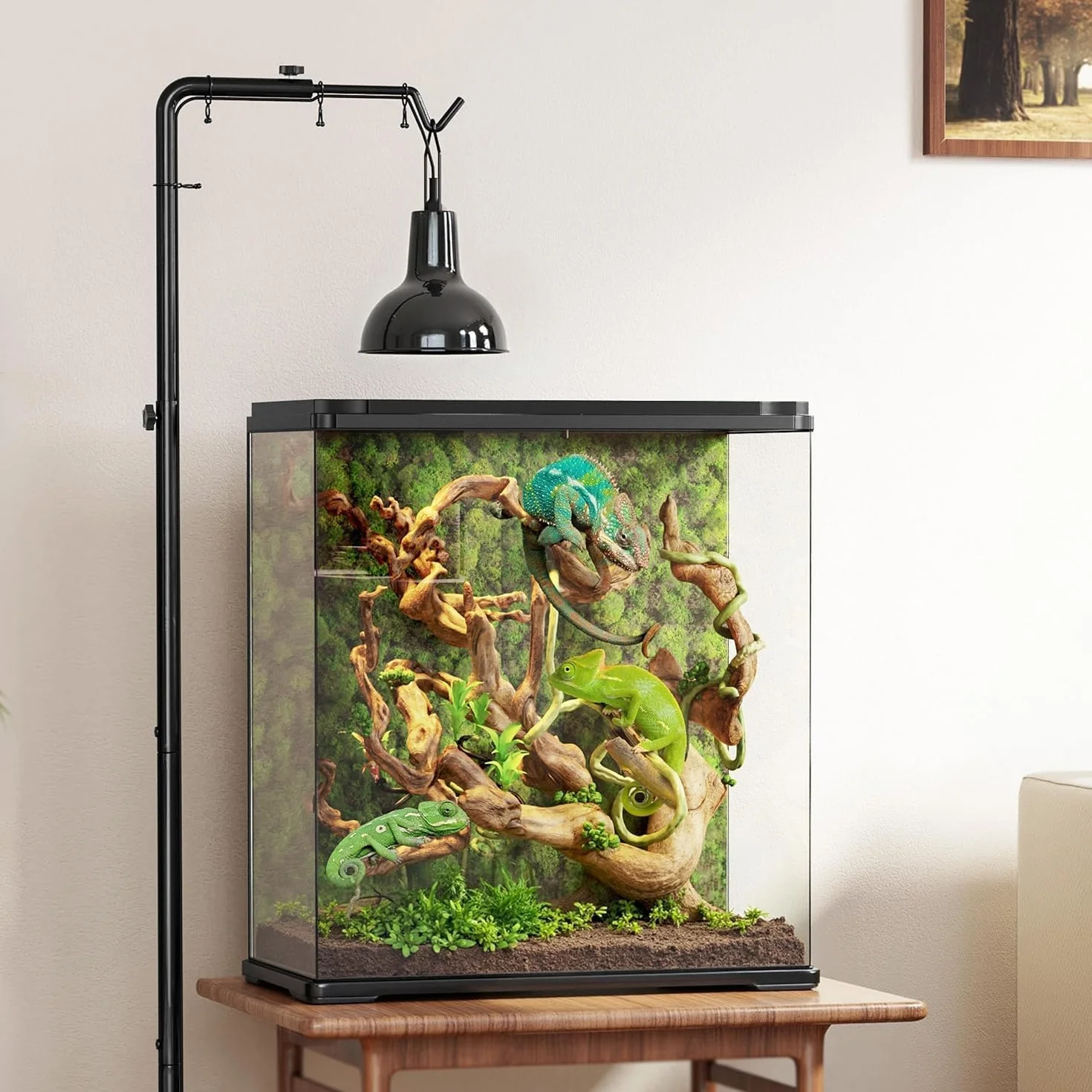 Supporto regolabile per lampada riscaldante per rettili, da 53 a 157 cm – con base robusta per draghi barbuti, tartarughe, serpenti e lucertole – Supporto per lampada riscaldante per acquari e terrari