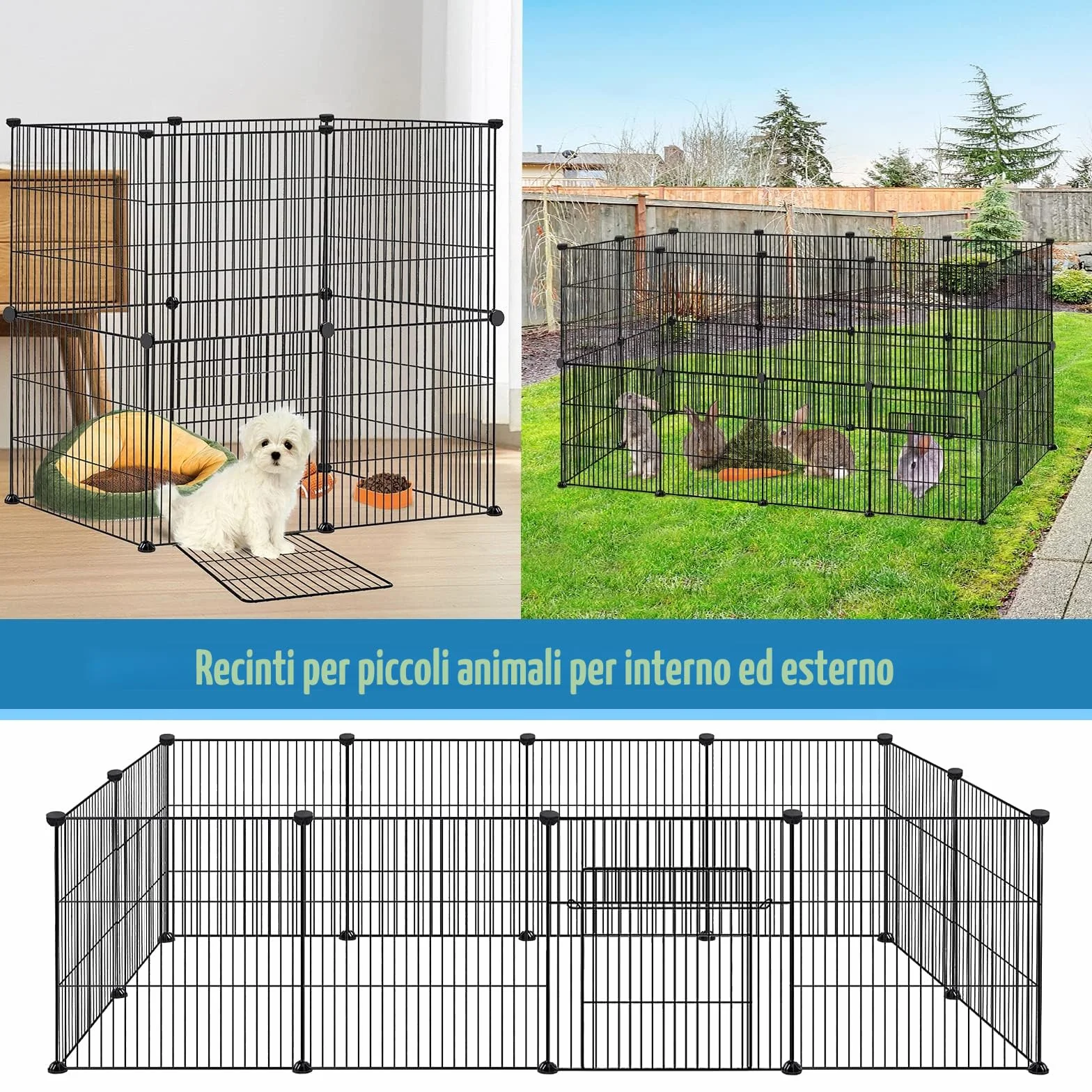 Froadp Recinzione per piccoli animali, 142 x 72 x 36 cm, singola, coniglio, XL, in metallo, con porta, beccuccio per porcellini d'India, per piccoli animali, gabbia roditori (nero)