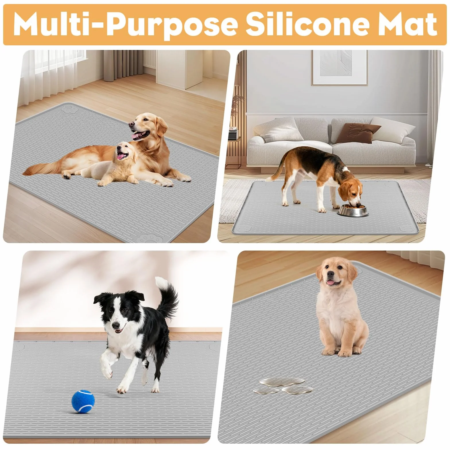 40 x 28 pollici Supporto Tappetini Igienici, Kalolary Silicone Cani Cuccioli Supporto Tappetini Igienici Cani Tappetino Igienico Riutilizzabile Addestramento Cani Prova Perdite Bordo Rialzato (Grigio)