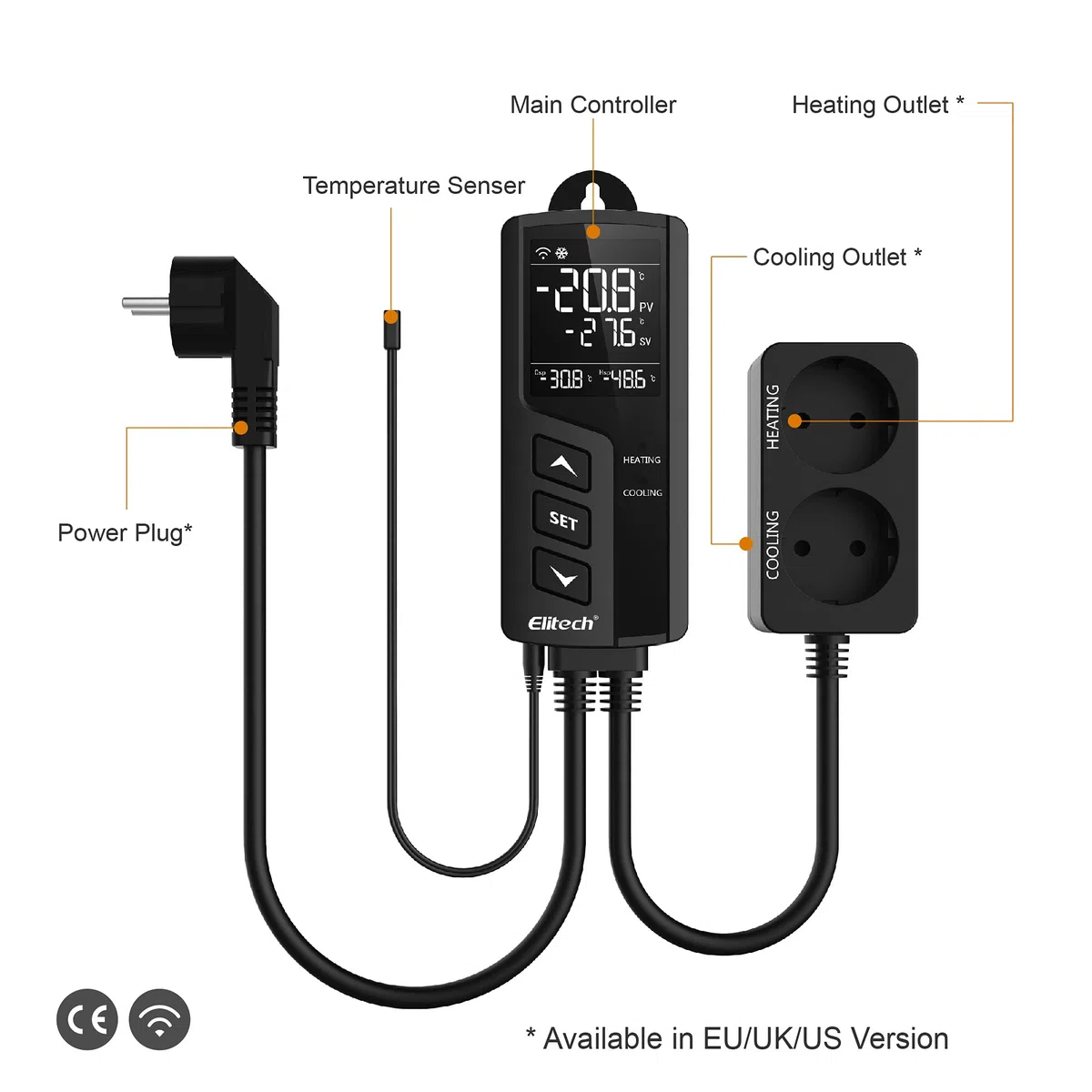 Elitech STC-1000WIFI Termoregolatore Digitale Termostato Temperature Controller, Dual Relay 220v Termostato Digitale con Sonda, Per Acquari, Rettili, Riscaldatori, Incubatori