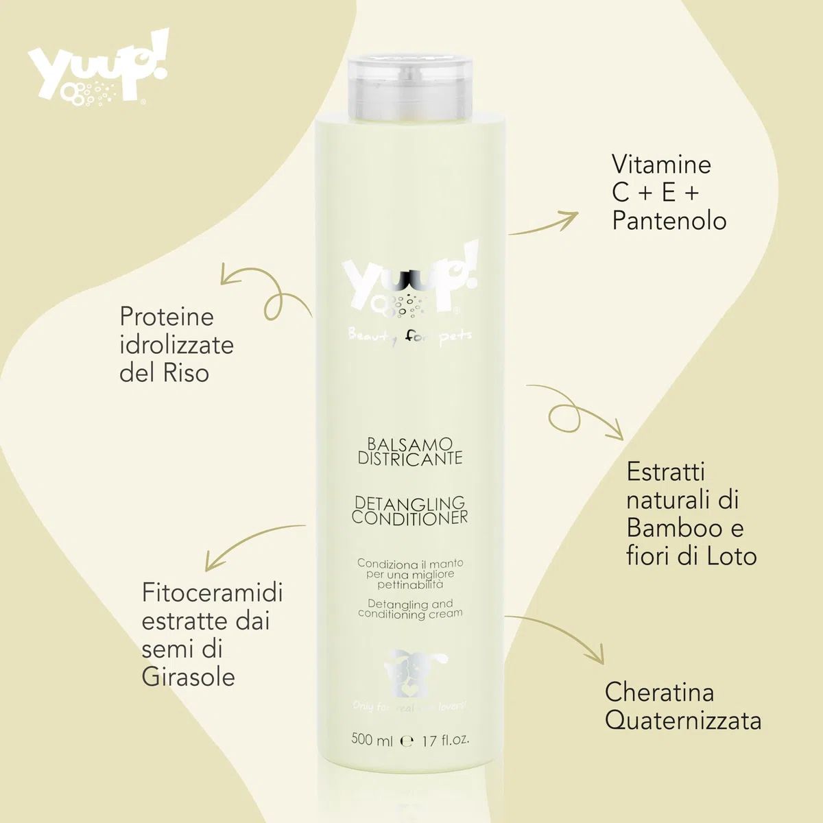 YUUP! - Balsamo districante pelo cane e gatto con Bamboo e fiori di Loto, 500 ml, per i manti più rovinati che necessitano di pettinabilità
