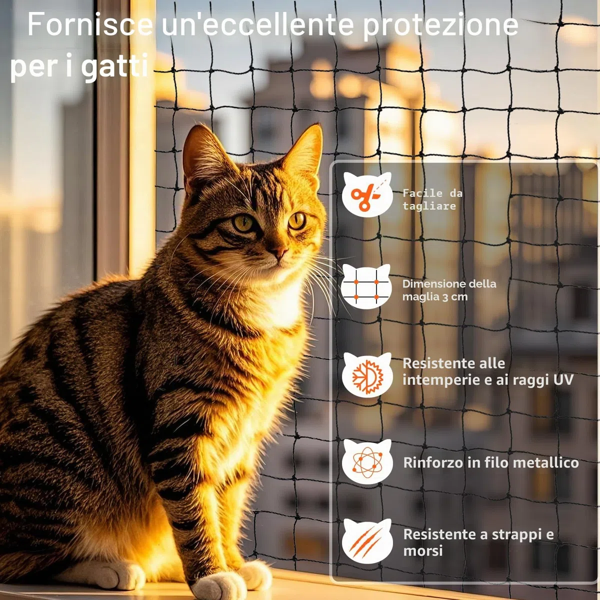 Holilo Rete per Gatti, 8x3m Rete Gatti Balcone Rinforzata con Filo Metallico, Rete per Gatti Balcone Resistente alle Intemperie e ai Raggi UV, Adatta per Balconi, Finestre, lucernari