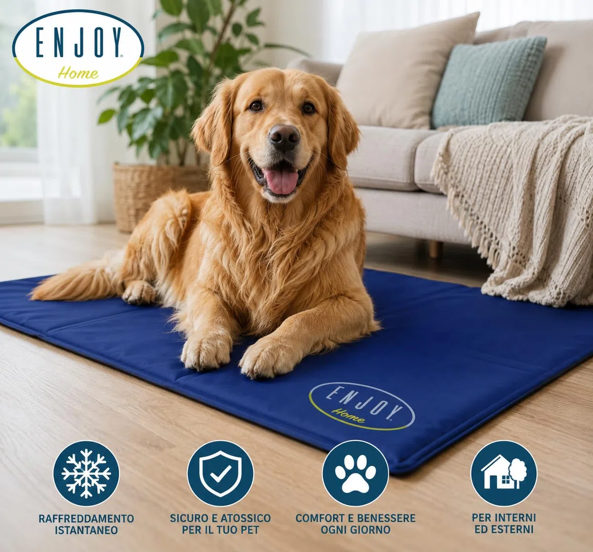 ENJOY HOME Tappetino Rinfrescante per Cani e Gatti – Tappeto Auto-Rinfrescante per Animali Domestici – Materassino Fresco Estivo per Cuccia, Auto e Divano – Misure 80 x 60 cm