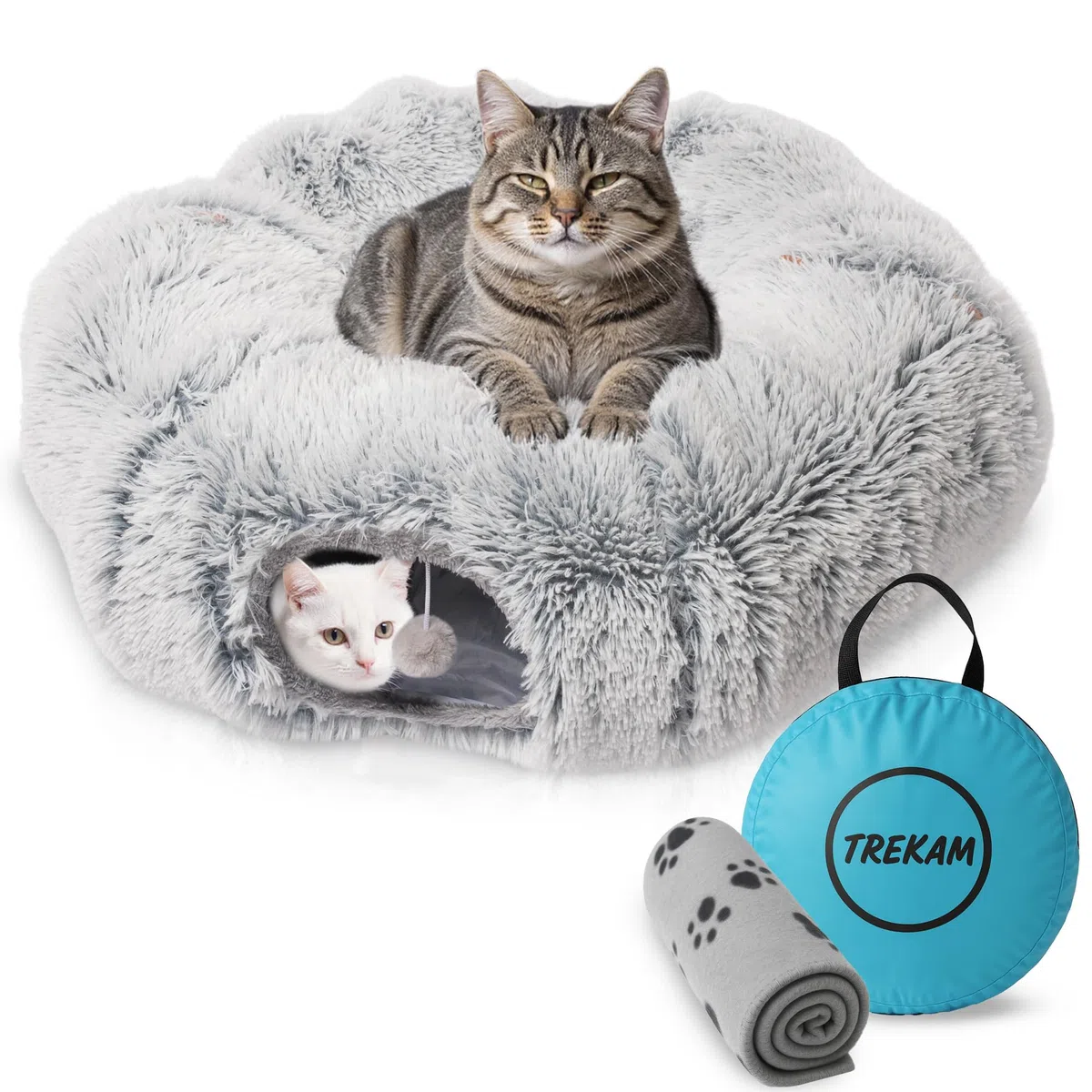 Cuccia tunnel per gatti - Tunnel per Gatti pieghevole con coperta e borsa per il trasporto - Ciambellone per gatti Comoda, sicura e divertente – Tubo gatto per giocare e riposare.