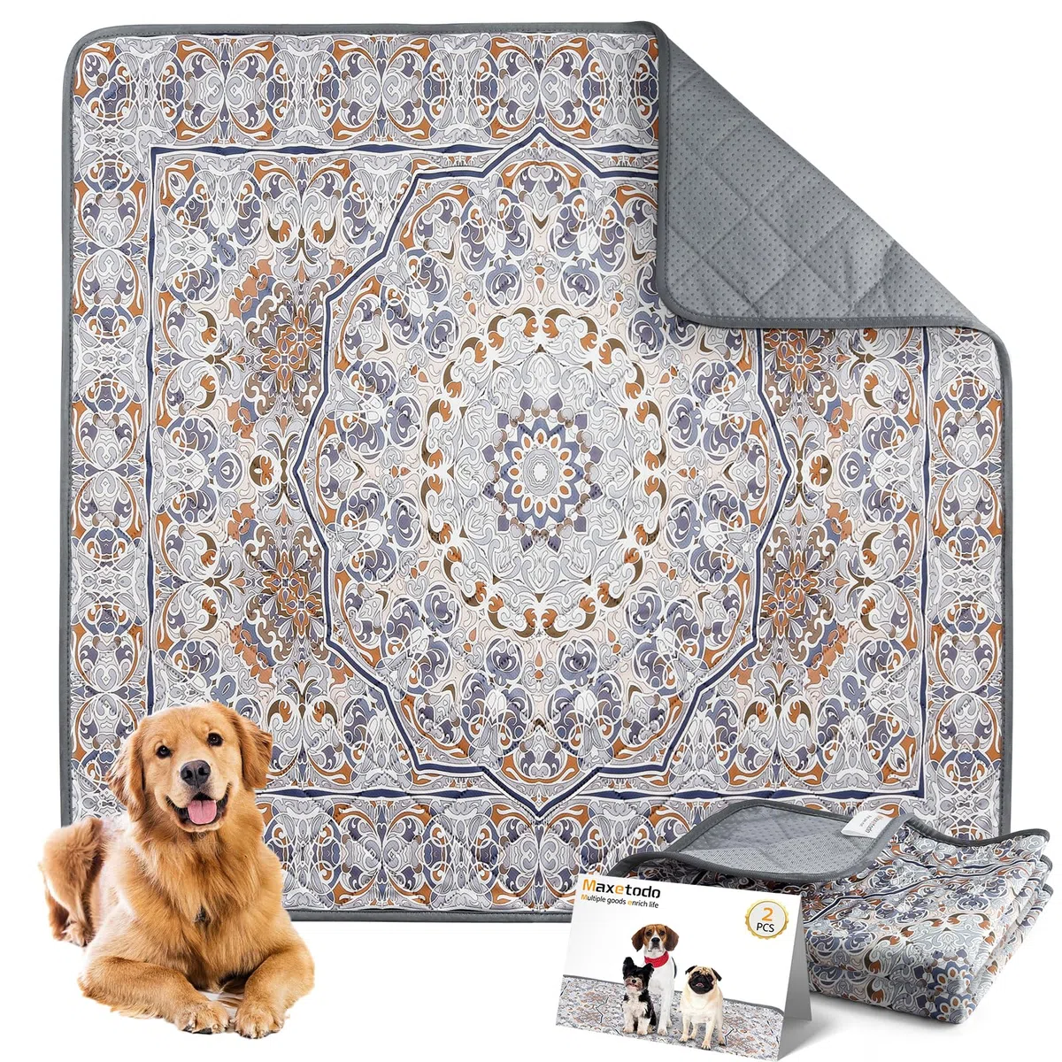 2PCS Tappetini Riutilizzabili per Cani, 92x92 cm, Assorbenti, Impermeabili, Antiscivolo e Lavabili, Cuscinetti Lavabili per l'addestramento dei Cani, Ideali per Gabbie, Pavimenti e Mobili