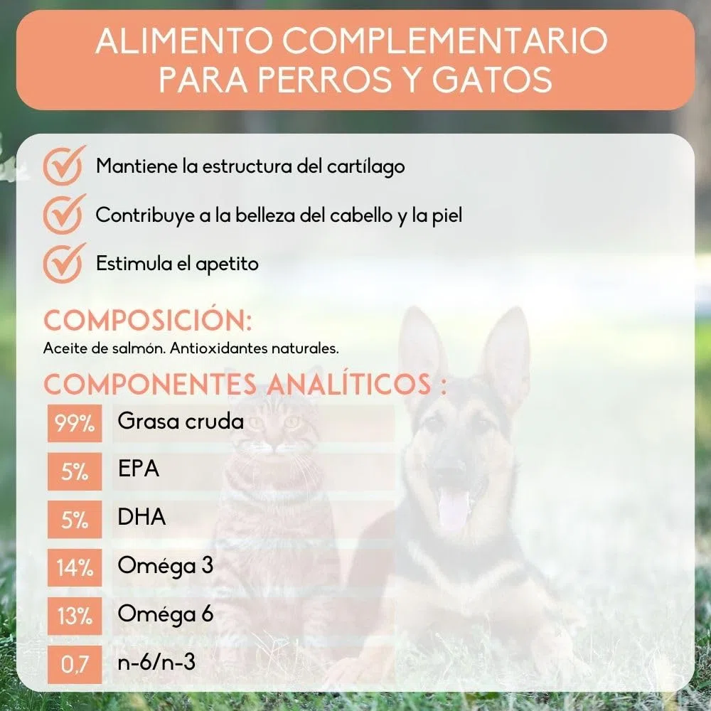 NUTRIVET - Alimenti complementari - Cani & Gatti - Olio di Salmone - Ricco di Omega 3 e 6 - Flacone Pompa 1L
