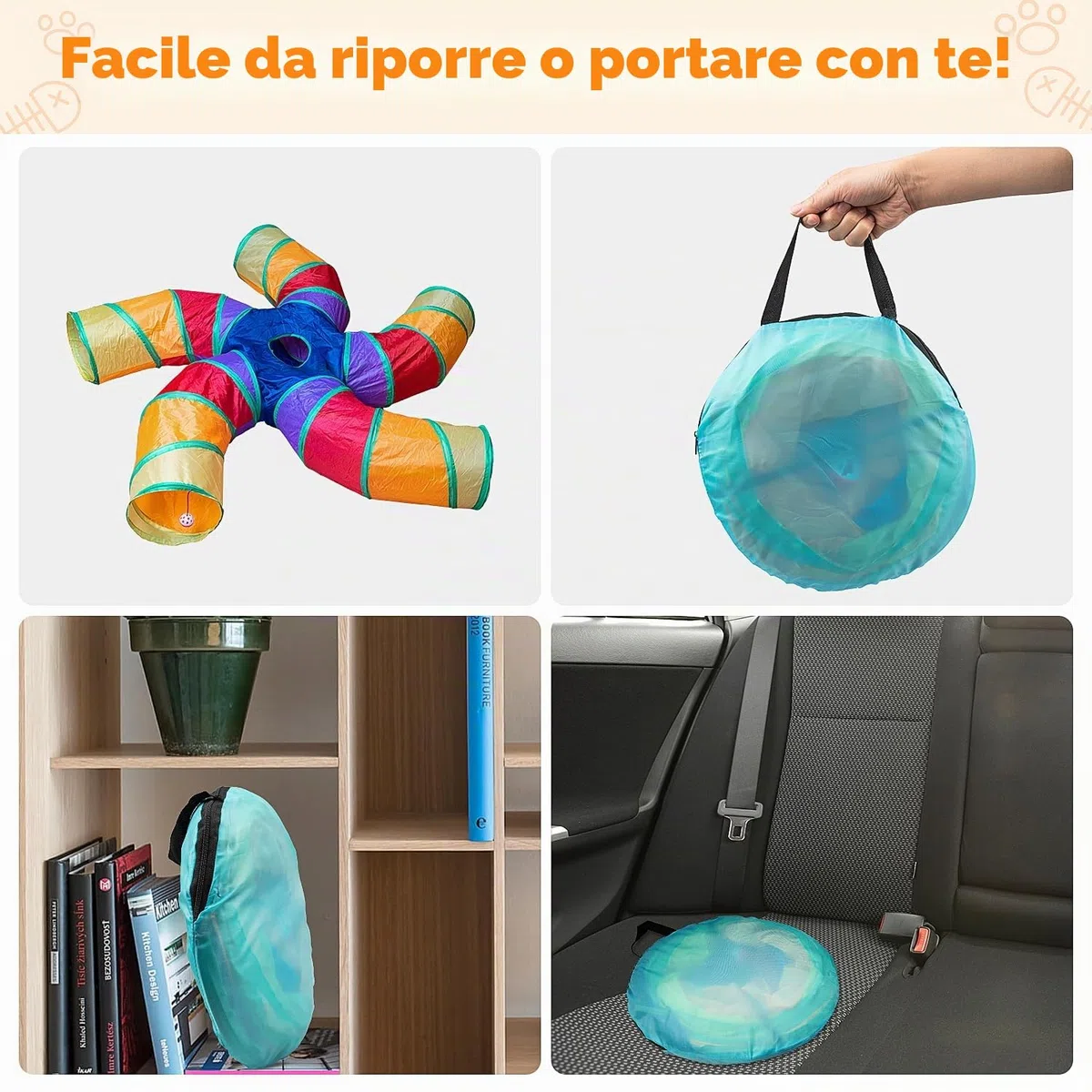 Depets Tunnel per gatti da interni, tunnel per gatti a 5 vie, grande tunnel e tubo con palla da gioco, tubo piegato a forma di S con spioncino interattivo, ideale per esercizi indoor per gattini