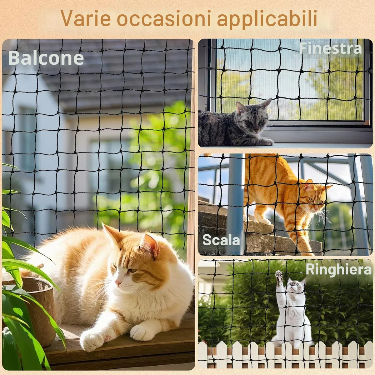 Holilo Rete per Gatti, 8x3m Rete Gatti Balcone Rinforzata con Filo Metallico, Rete per Gatti Balcone Resistente alle Intemperie e ai Raggi UV, Adatta per Balconi, Finestre, lucernari